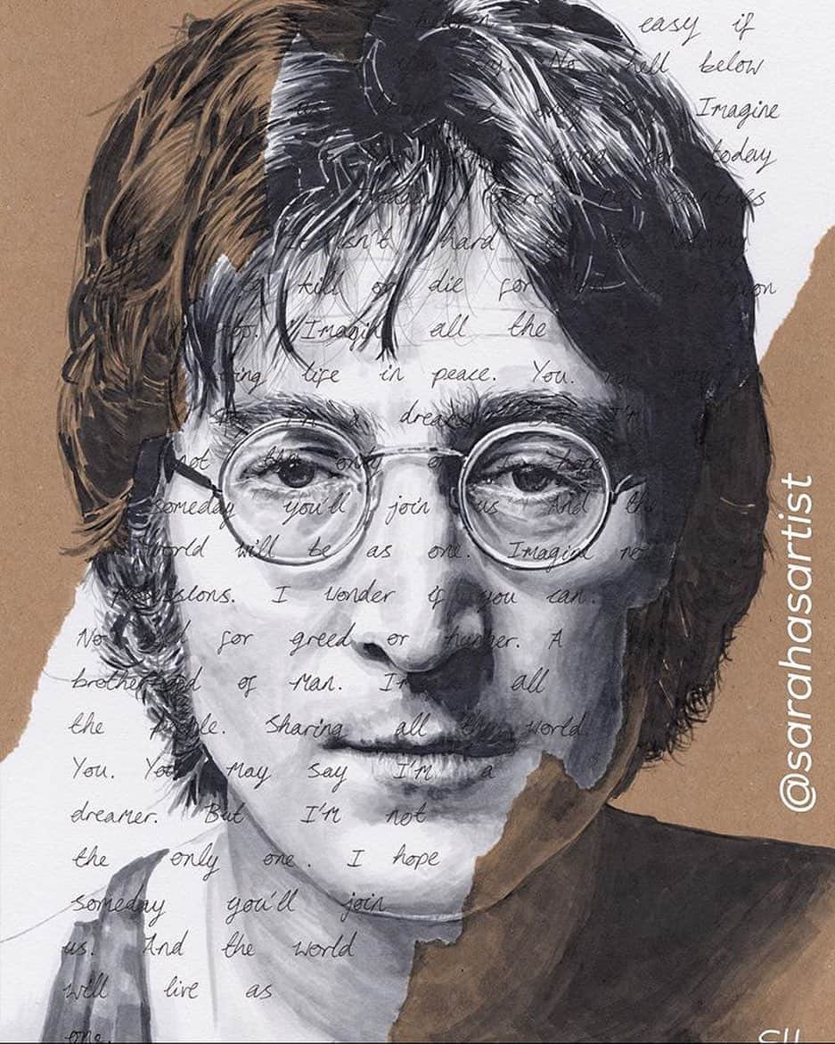 Art Collective Magazineさんのインスタグラム写真 - (Art Collective MagazineInstagram)「Loving this John Lennon portrait by @sarahasartist layered with lyrics from #imagine 👏 Give her a follow for more great work 💥 #johnlennon #artnerd #artnerdsupport #artcollective」10月12日 0時30分 - art_collective