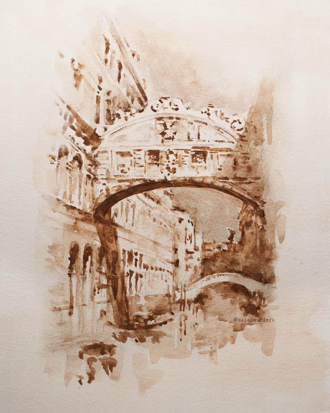 のインスタグラム：「Tonal study after Mikhail Vrubel’s (1856 – 1910) watercolor sketch of Venice」