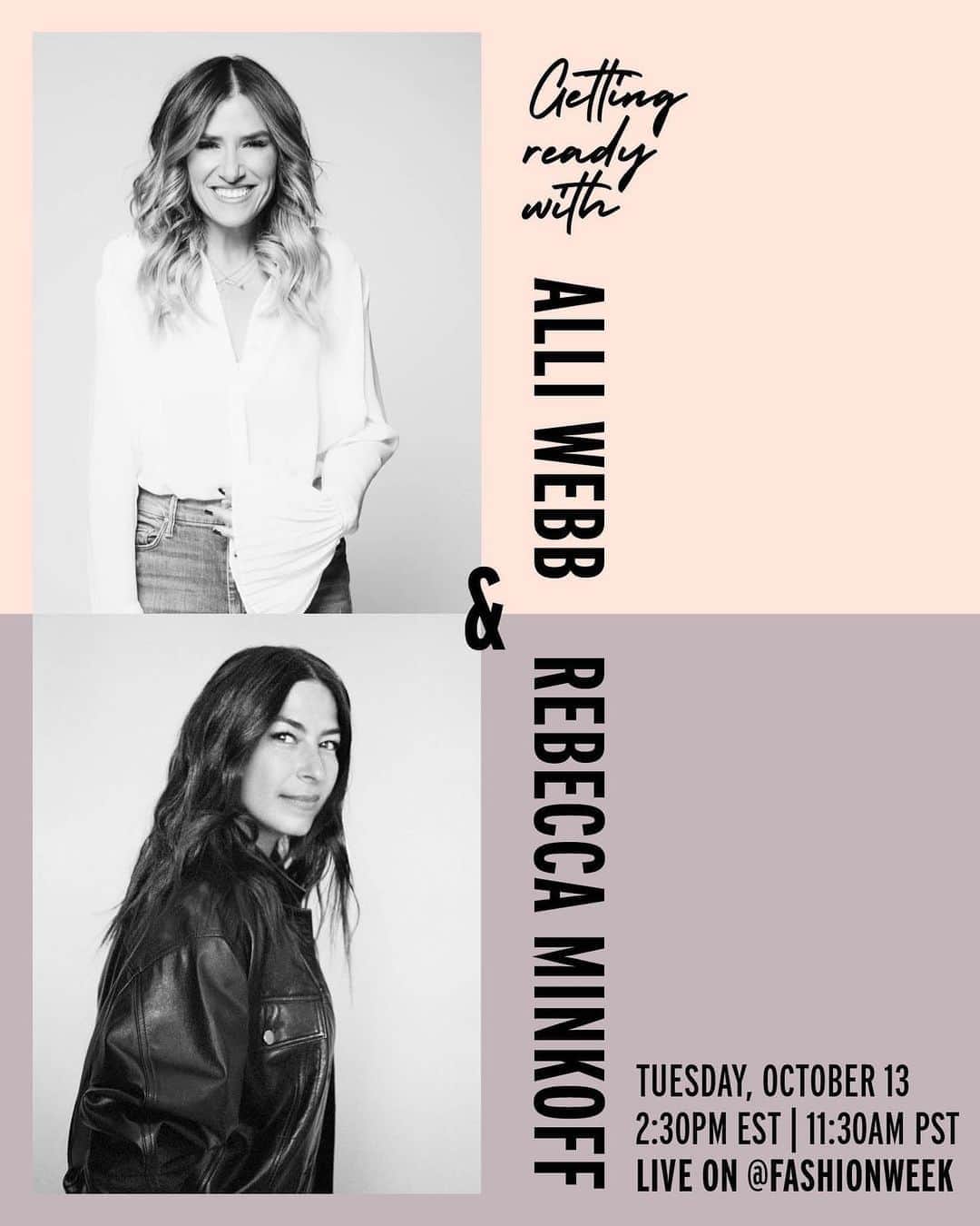 Fashion Weekのインスタグラム：「Get ready with @thedrybar founder @alliwebb and #NYFW designer @rebeccaminkoff LIVE this Tuesday, 10/13 at 2:30pm EST! Tune in as they share their beauty secrets, styling tips and more.」