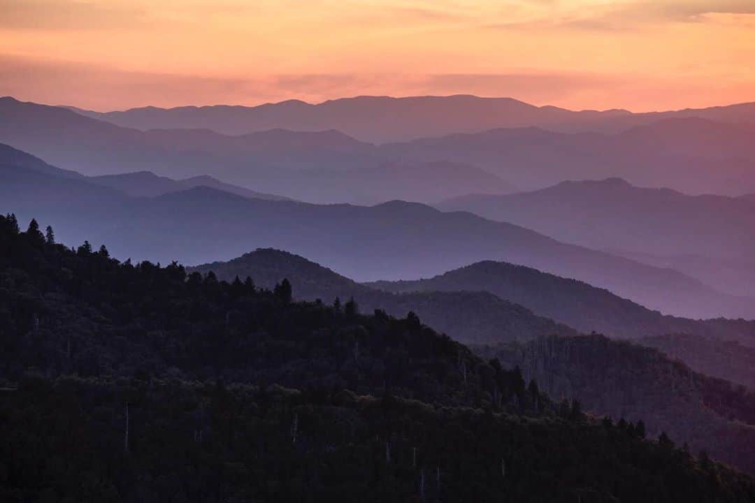 National Geographic Creativeさんのインスタグラム写真 - (National Geographic CreativeInstagram)「Photo by @sarah_stacke / A section of the Great Smoky Mountains near the Qualla Boundary, home of the Eastern Band of the Cherokee Indians (EBCI). The Cherokee’s ancestral homelands once covered much of present-day North Carolina, South Carolina, Tennessee, Alabama, and Georgia. Today, the EBCI is reclaiming culturally and historically important lands lost during colonization.  Sunsets in the Great Smoky Mountains rarely disappoint. This looks like a moment I experienced in solitude, but there were people picnicking and sitting in camping chairs all around me. As soon as the reds and oranges faded from the sky, they got in their cars and sped away and then, suddenly, I was alone.  #landback #ebcihomelands #greatsmokymountains」10月12日 2時06分 - natgeointhefield