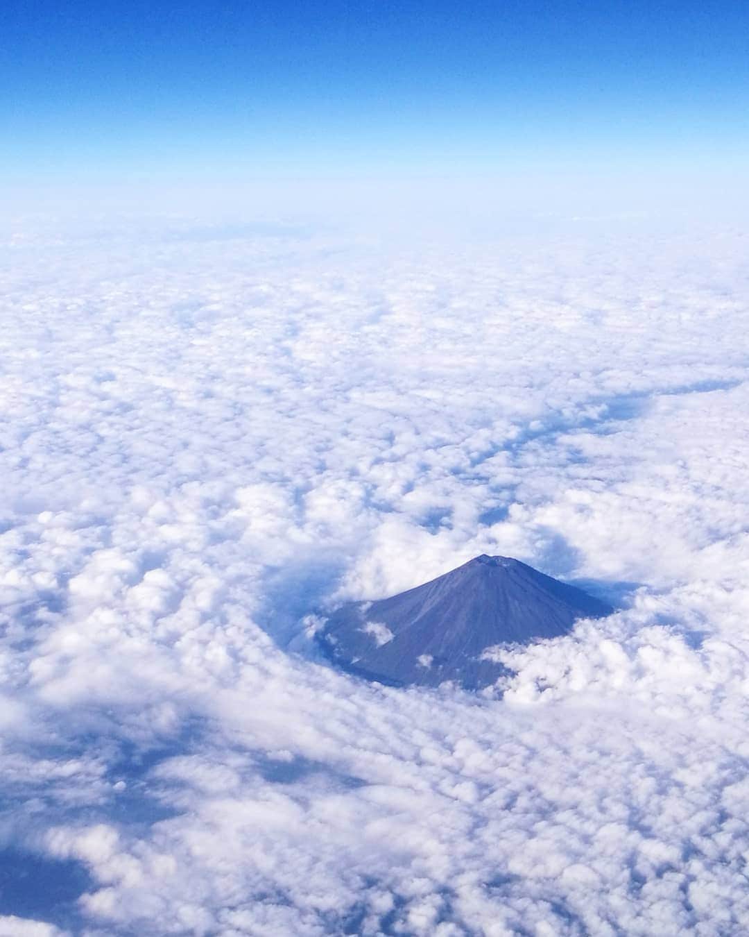 眞仲里奈さんのインスタグラム写真 - (眞仲里奈Instagram)「雲からひょっこり頭出してた富士山🗻  この存在感と特別感は富士山にしか出せないよね🤔  わざわざ富士山が見える座席を選んだ甲斐があった。笑  飛行機から見た富士山なんて 何年ぶりだろう、感動した～🕊️🌏  #富士山#富士山上空 #飛行機からの景色」10月12日 15時09分 - rina.manaka