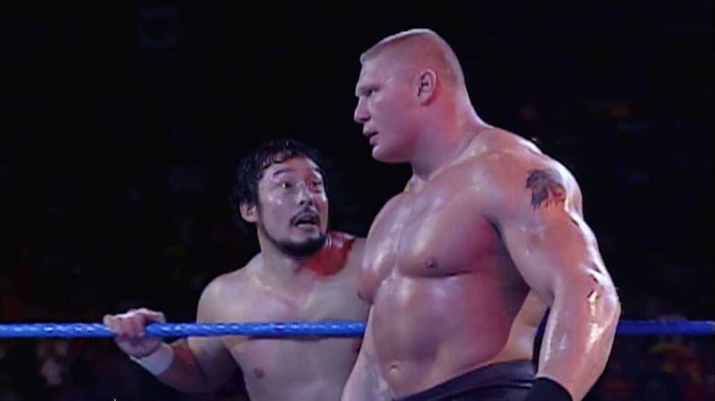 TAJIRIのインスタグラム：「regular man and super man.#tajiri #brocklesner #wwe #smackdown #wrestling」
