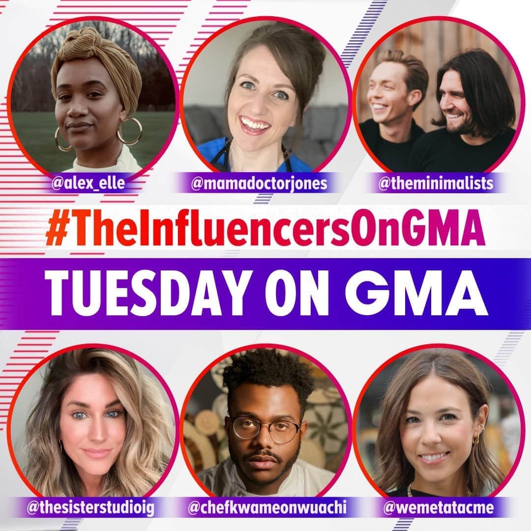 Good Morning Americaさんのインスタグラム写真 - (Good Morning AmericaInstagram)「TUESDAY: Influencers are TAKING OVER @goodmorningamerica! Have a questions for your favorite? Tag them below with your question and they could answer it live on air! ➡️ @alex_elle ➡️ @mamadoctorjones  ➡️ @theminimalists ➡️ @thesisterstudioig  ➡️ @chefkwameonwuachi ➡️ @wemetatacme  #TheInfluencersOnGMA」10月12日 8時01分 - goodmorningamerica