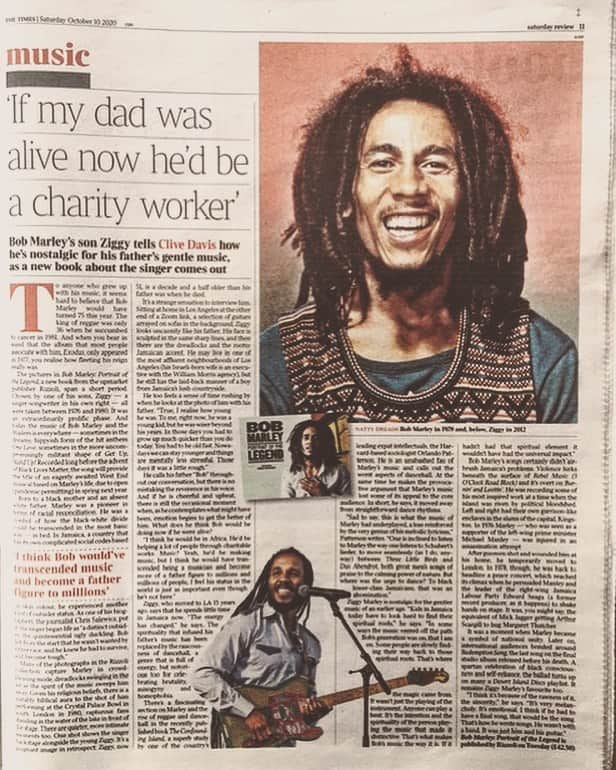 ボブ・マーリーさんのインスタグラム写真 - (ボブ・マーリーInstagram)「Sunday reading. @ziggymarley talks #bobmarley75 with UK journalist Clive Davis for @thetimes' Sunday paper as they look through photos from the upcoming 'Bob Marley: Portrait Of The Legend' photo book, out everywhere this Tuesday, Oct 13th! Get your copy at the link in bio, and swipe up in Bob's story to read the full interview.⁣ ⠀⁣⁣⁣⁣⁣⁣⁣⁣⁣⁣⁣⁣⁣⁣⁣⁣⁣⁣⁣⁣⁣⁣⁣⁣ “I think he would be in Africa. He’d be helping a lot of people through charitable works. Music? Yeah, he’d be making music, but I think he would have transcended being a musician and become more of a father figure to millions and millions of people. I feel his status in the world is just as important even though he’s not here.” #ziggymarley」10月12日 8時37分 - bobmarley