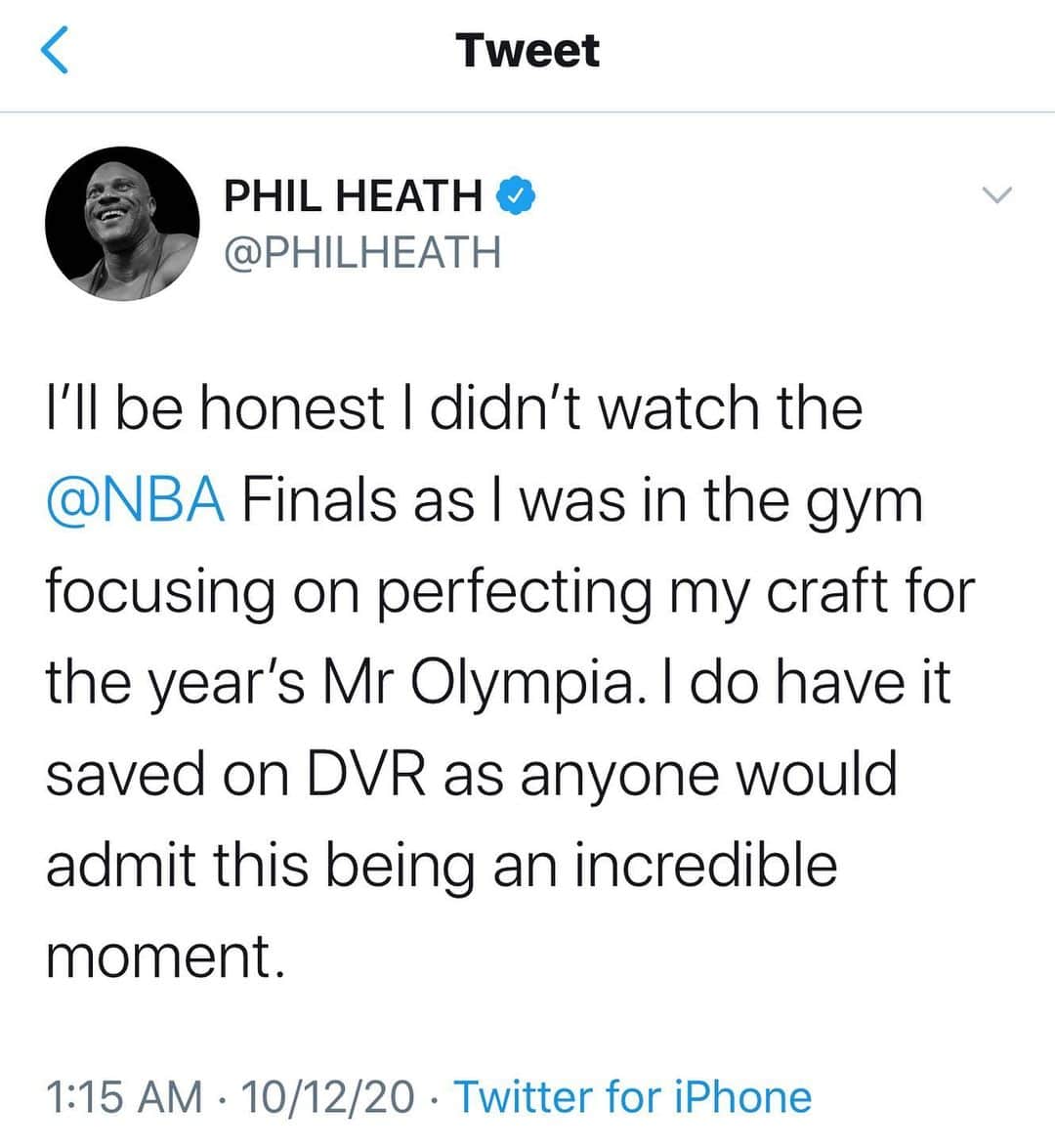 Phil Heathのインスタグラム：「Congrats to the @lakers. I’ve been a fan of this team since Magic Johnson came into the league and to see the levels of adversity this season combined with the pressure of winning it all for the late Kobe Bryant was simply something we will talk about forever! For Lebron to now win with three different franchises is something unfathomable, especially with so many awesome teams out of the West. Congrats again to the Lakers and also to the Miami Heat for exhibiting a never say die attitude. #MissionAccomplished」