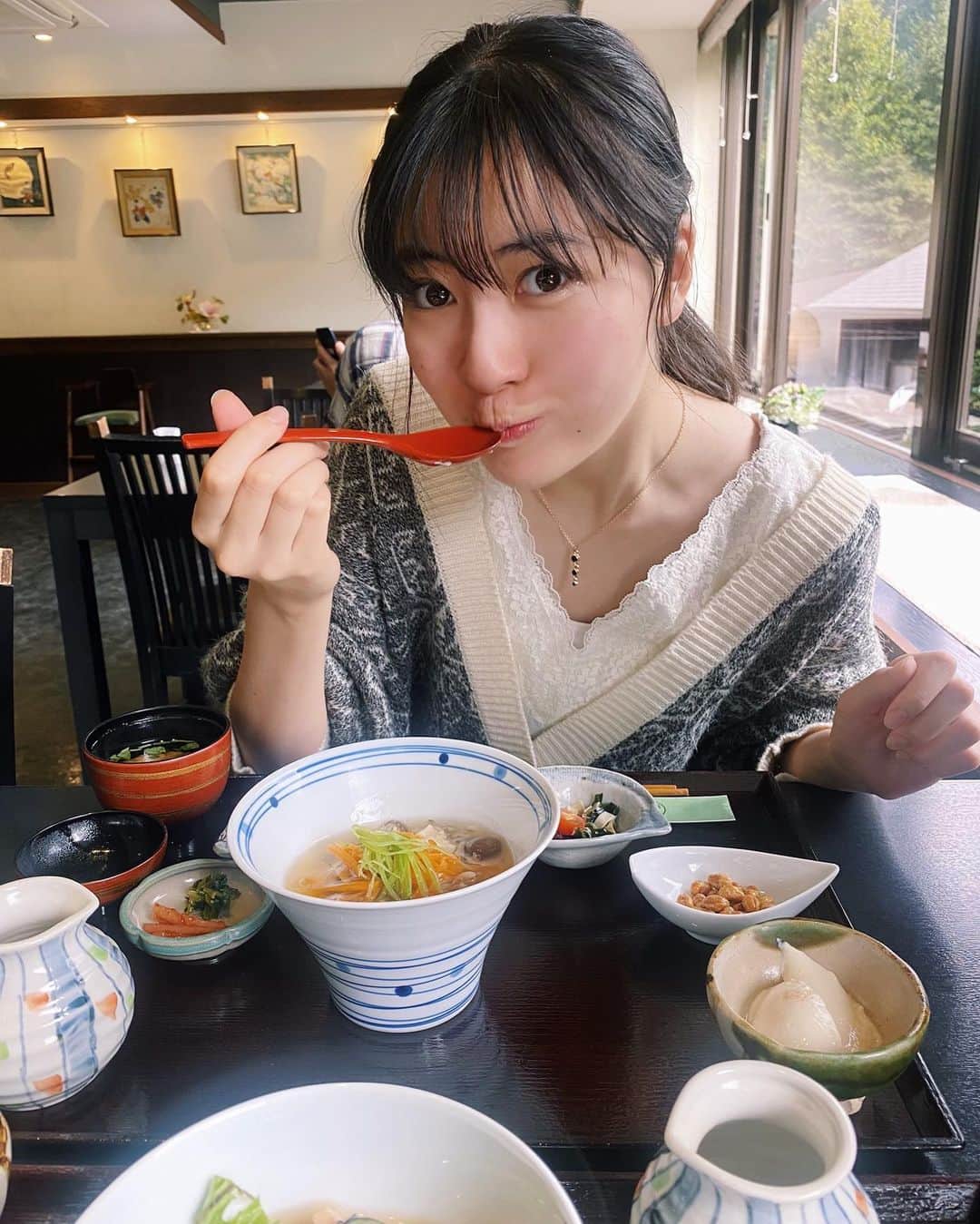 平塚麗奈さんのインスタグラム写真 - (平塚麗奈Instagram)「・ ランチはお上品に お豆腐膳を、  こんな濃いお豆腐食べたこと無い‼︎ て、4回は言いました、美味しかった~ 濃厚濃厚濃厚でした、、🥛 外の景色見ながらゆっくり 過ごした時間が幸せすぎて~  ほんの数時間で プチ旅行気分味会えました🥢」10月12日 19時18分 - hiratsuka_reina