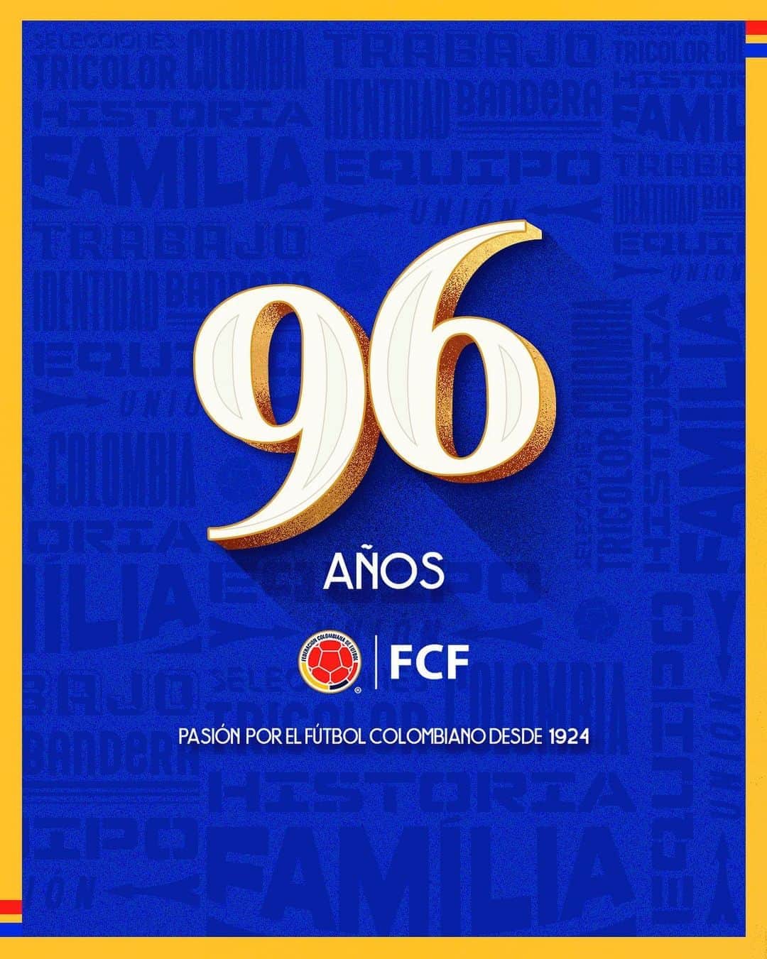 サッカー コロンビア代表チームのインスタグラム：「¡Hoy estamos de cumpleaños! 🥳  La Federación Colombiana de Fútbol celebra su aniversario #️⃣9️⃣6️⃣  Queremos compartirlo con todos los que han hecho parte a lo largo de nuestra historia.   Por muchos más años de fútbol en nuestro país, abrazo de gol 🇨🇴⚽️」