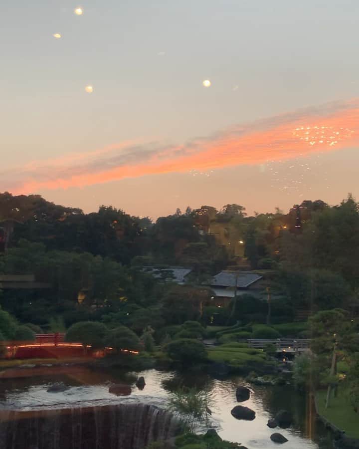 しょうきのインスタグラム：「夕暮れの日本庭園🌾🍂🌉﻿ ﻿ ここからの景色がキレイで﻿ ずっと窓の外見惚れてた…！笑笑﻿ お茶も美味しかった~🍵﻿ ﻿ ﻿ ﻿ #gardenlounge﻿ #hotelnewotani﻿ #hotelnewotanitokyo﻿ #ホテルニューオータニ﻿ #ホテルニューオータニ東京﻿ #アフタヌーンティー」