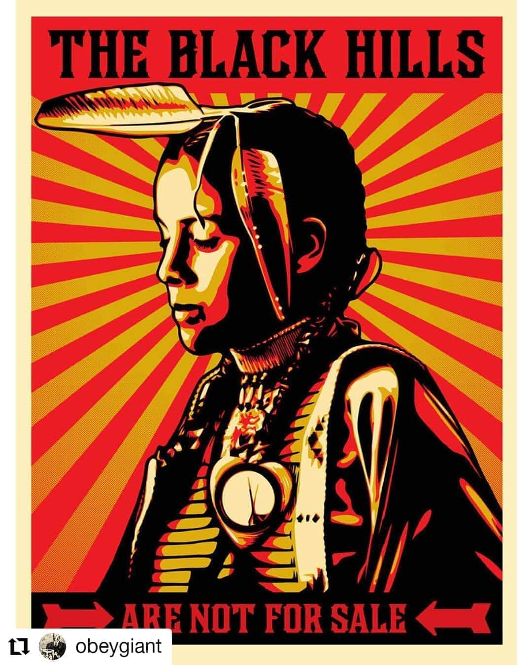ガソリングラマーさんのインスタグラム写真 - (ガソリングラマーInstagram)「#landback RN #indigenouspeoplesday 👊✊#blackhills #lakota 🖤🖤🖤🖤🖤🖤🖤🖤🖤🖤  #Repost @obeygiant • • • • • • Today for #IndigenousPeoplesDay, I’d like to spotlight this “The Black Hills are Not For Sale” image I created in 2011 in collaboration with photographer Aaron Huey @argonautphoto, in support of @amplifierart’s efforts to educate the public about Native American Treaty rights. Aaron Huey spent seven years documenting the Pine Ridge Indian Reservation. Please check out Aaron’s 2010 TED Talk on the Lakota and their fight to get back the Black Hills of South Dakota through my bio link. The American public needs to know about the issues that face the Lakota and every indigenous tribe in the US. Native people are still here and demand to be heard. -Shepard」10月13日 9時04分 - gasolineglamour