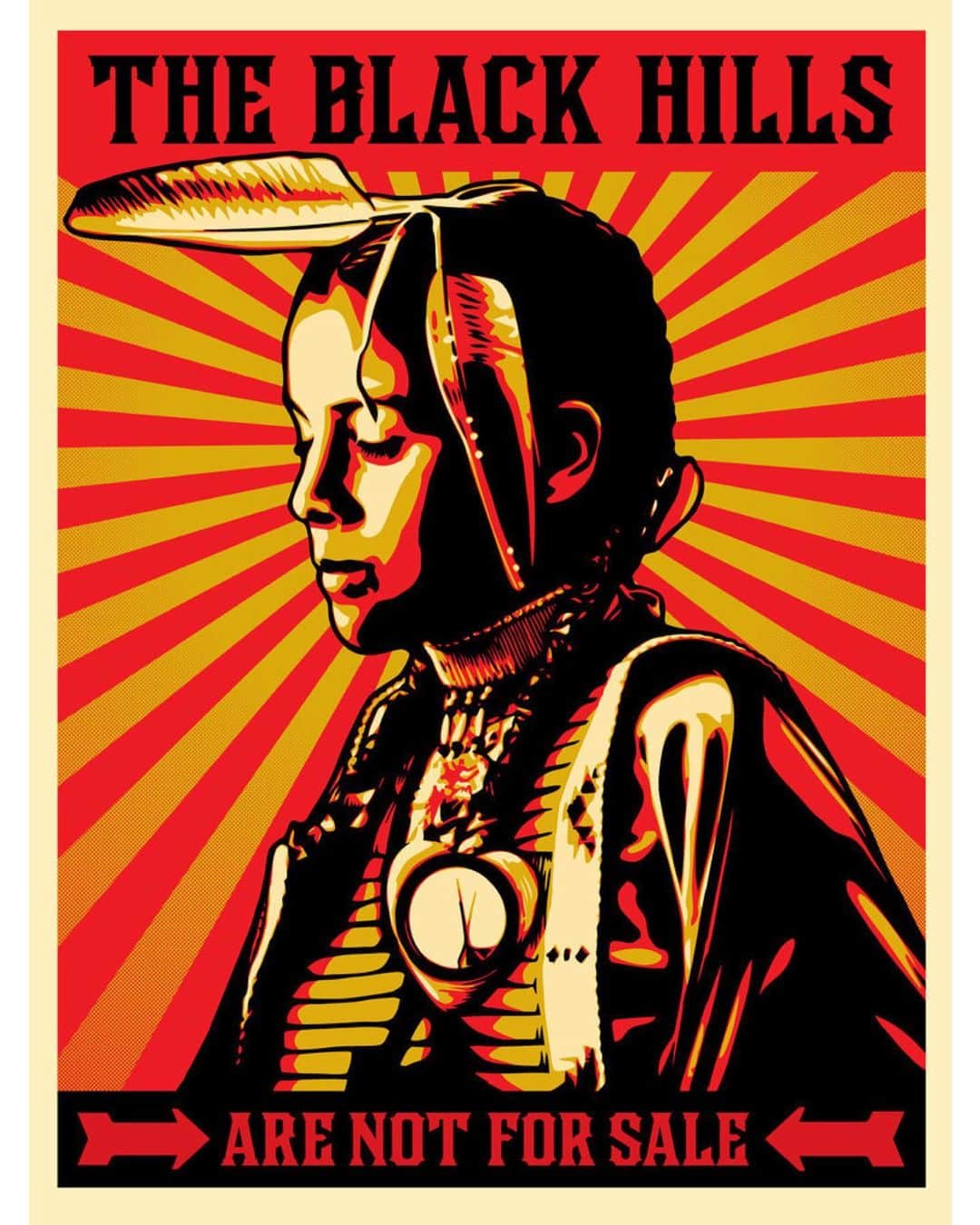 Shepard Faireyのインスタグラム：「Today for #IndigenousPeoplesDay, I’d like to spotlight this “The Black Hills are Not For Sale” image I created in 2011 in collaboration with photographer Aaron Huey @argonautphoto, in support of @amplifierart’s efforts to educate the public about Native American Treaty rights. Aaron Huey spent seven years documenting the Pine Ridge Indian Reservation. Please check out Aaron’s 2010 TED Talk on the Lakota and their fight to get back the Black Hills of South Dakota through my bio link. The American public needs to know about the issues that face the Lakota and every indigenous tribe in the US. Native people are still here and demand to be heard. -Shepard」
