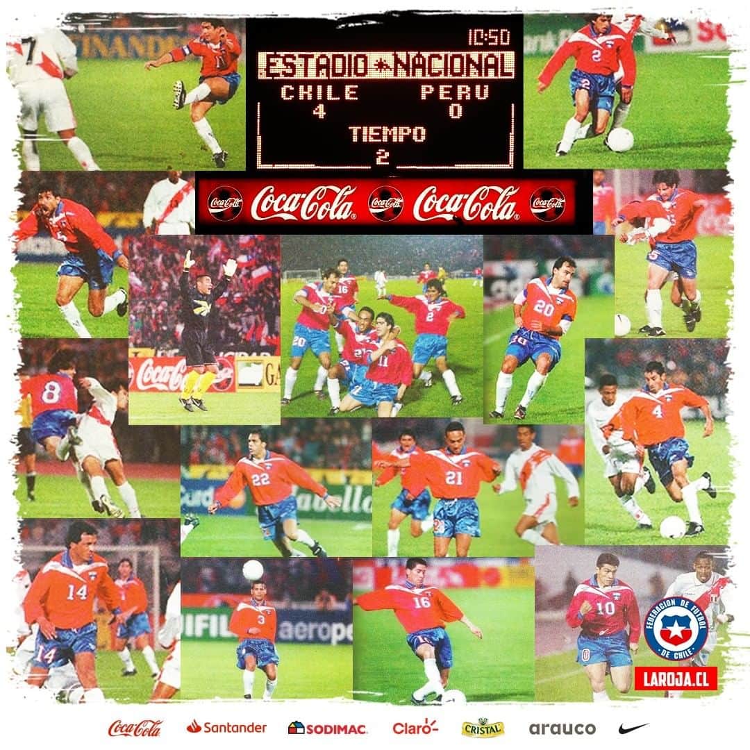 サッカーチリ代表チームさんのインスタグラム写真 - (サッカーチリ代表チームInstagram)「🇨🇱🔙 Noche mágica en el Estadio Nacional con un triunfo clave rumbo a #Francia1998   😍 Hoy se cumplen 23 años del 4⃣➖0⃣ sobre Perú.  ⚽ Triplete de @marcelosalas11 y uno de Pedro Reyes.  #Eliminatorias #Chile #VamosLaRoja #VamosChile #Matador」10月13日 4時15分 - laroja