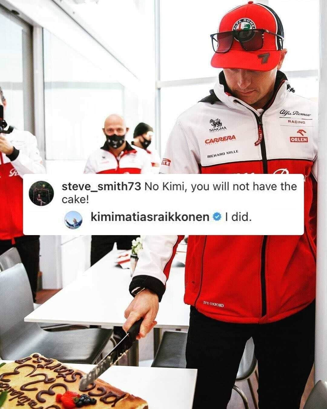 F1さんのインスタグラム写真 - (F1Instagram)「He will have the d̶r̶i̶n̶k̶ cake 🍰  After 323 races, @kimimatiasraikkonen deserves a treat 😋  #F1 #Formula1 #EifelGP #Kimi #Raikkonen @alfaromeoracingorlen」10月13日 5時04分 - f1