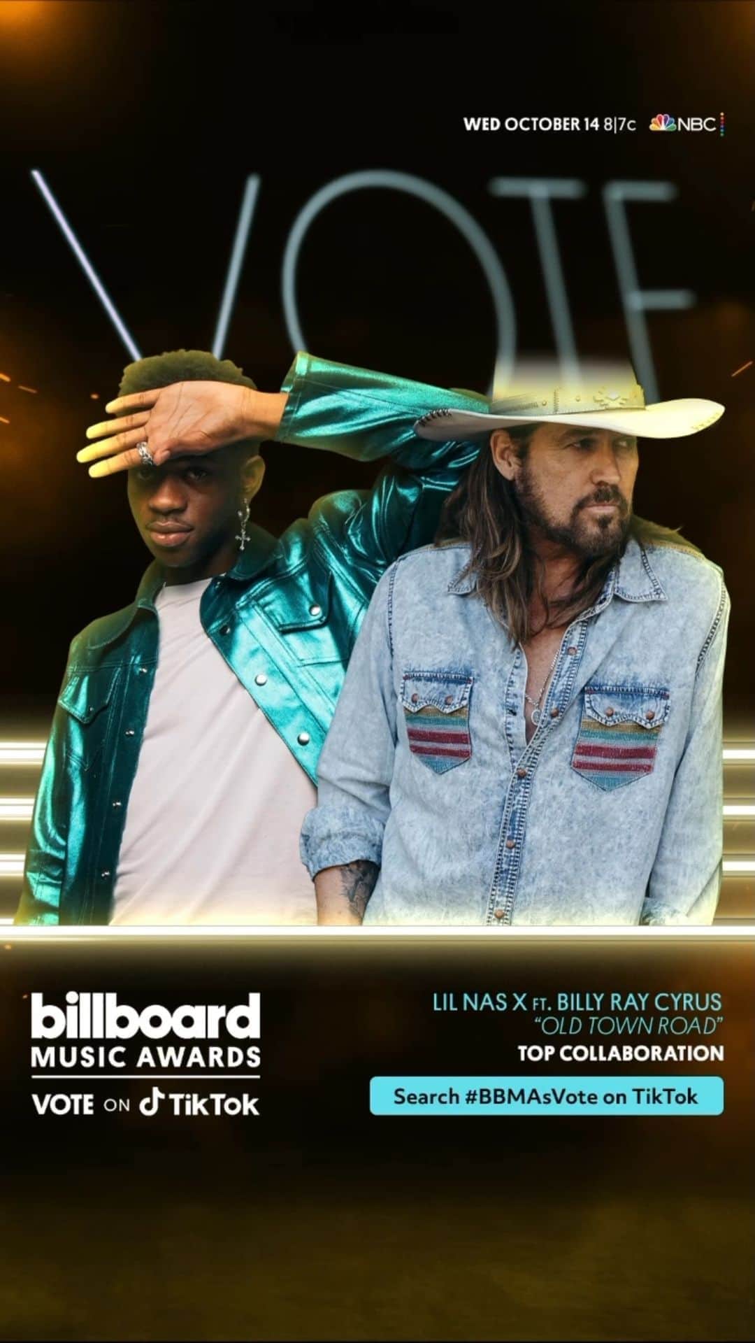 ビリー・レイ・サイラスのインスタグラム：「Honored that @lilnasx and I are nominated for Top Collaboration at the @bbmas! To vote for us, just search #BBMAsVote on @tiktok! You can vote up to 10 times a day! #OTR」