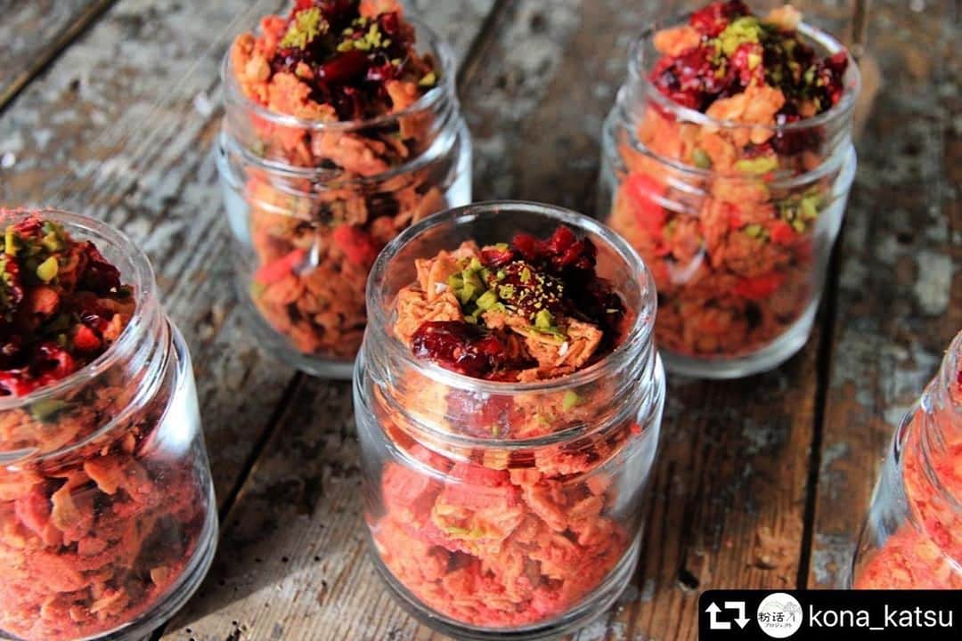 あやこのインスタグラム：「.  #repost @kona_katsu ・・・ ・ ＊concept 真っ赤でかわいいでしょ いちごとクランベリーのグラノーラ ミルクを注ぐとピンクに染まって 最後の一滴まで飲み干す美味しさなんです   ＊point いちごに限らずクランベリーやラズベリーのパウダーで 好みや気分に合わせカスタマイズして   ＊使用粉末 #ストロベリーパウダー   ＊栄養point  ベリーには抗酸化作用のあるポリフェノールが含まれています。乳製品に含まれるカルシウムや乳たんぱく質といちごの自然な甘みで朝食にもぴったりです。   発酵暮らし家・料理研究家 みつはしあやこ @mitsuhashi_ayako   #粉活 #粉活アート #粉活アンバサダー  #抗酸化力 #ポリフェノール」