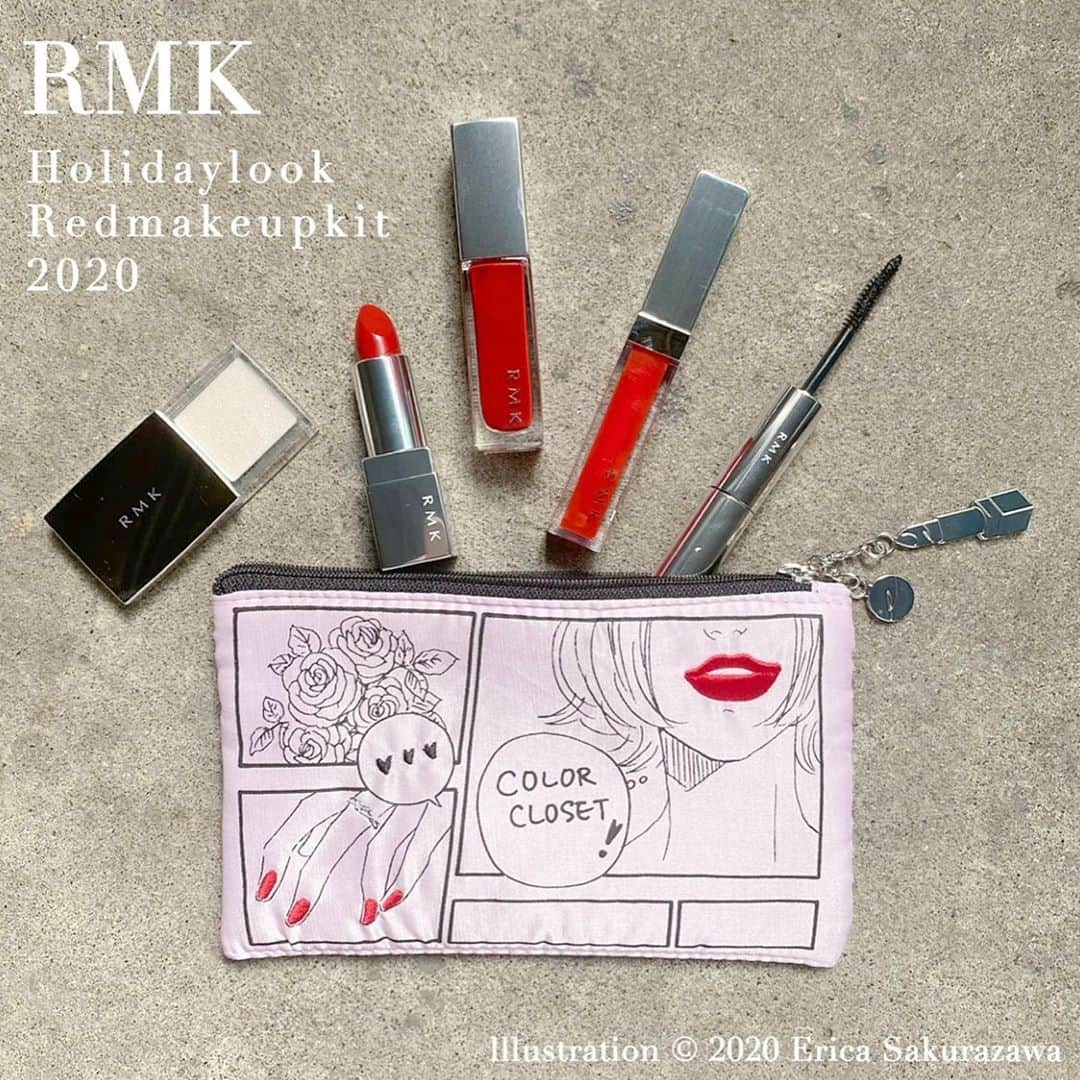 LARMEさんのインスタグラム写真 - (LARMEInstagram)「﻿ RMK( @rmkofficial )の﻿﻿ 『ホリデールック ﻿ レッドメイクアップキット 2020』﻿ をご紹介 ˗ˏˋ 💄♡﻿﻿﻿﻿﻿﻿ ﻿﻿﻿﻿﻿﻿ ﻿﻿﻿ ﹌﹌﹌﹌﹌﹌﹌﹌﹌﹌﹌﹌﻿﻿﻿ ﻿﻿﻿ ➊ RMK アイライナー&マスカラ﻿ 《01 ゴールドダイヤモンド》﻿ アイライナーとマスカラがひとつになった﻿ Wエンドタイプ。平筆タイプのアイライナーは﻿ 大粒のゴールドパールがジュエリーのような輝き💍﻿ ﻿ ➋ RMK リップジェリーグロス﻿ 《13 チェリーポップ》﻿ 濃密なジェルとみずみずしい透け感のある﻿ 発色で、ぷるんとした立体的な唇を﻿ つくるリップグロス💋﻿ 自然な血色感とセクシーさを...🤍﻿ ﻿ ➌ RMK ネイルポリッシュ﻿ 《EX-36 ホリデーロマンス》﻿ クリアな発色とツヤが持続する﻿ ネイルポリッシュ💅﻿ ややとろみのあるテクスチャーで﻿ 一度塗りで上品なツヤのシアーレッドに🥀﻿ ﻿ ➍ RMK リップスティック ﻿ コンフォート ブライトリッチ﻿ 《EX-02 スペルオンミー》﻿ 濃密な発色とほどよい艶で唇を鮮やかに💄﻿ 繊細なレッドパールをしのばせた深みのある﻿ レッドが高貴な華やかさを🥂🌃﻿ ﻿ ➎ RMK ルミナスジェル﻿ 《01 エンジェルティアーズ》﻿ 目もとや頬に濡れたようなきらめきを添えて、﻿ みずみずしいツヤをプラスし、﻿ スパークルな輝きに💫﻿ ﻿ ➏ RMK オリジナルポーチ﻿ 桜沢エリカさんの漫画をデザインした﻿ オリジナルポーチ👝ライラックカラーの﻿ 生地に、唇や指先に赤刺繍をほどこし、﻿ 赤の魅力を演出🍷﻿ ﻿﻿ ﻿﻿﻿﻿﻿ ﹌﹌﹌﹌﹌﹌﹌﹌﹌﹌﹌﹌﻿﻿﻿﻿﻿ ﻿﻿﻿﻿﻿ 🥀RMK ホリデールック ﻿ レッドメイクアップキット2020﻿ ﻿¥9,800+tax﻿ 【数量限定発売】2020年11月1日(日)﻿ 【予約受付開始】2020年10月16日(金)﻿ ﻿﻿ #rmk #cosmetics #cosme #makeup #holidaycollection #holidaymakeup #makeupkit #makeupkit #holidaylook #アールエムケー #ホリデーコレクション #ネイルポリッシュ #マスカラ#アイライナー #リップスティック #グロス#コスメ #コスメレビュー #新作 #新作コスメ #コスメマニア #コスメ紹介﻿﻿」10月13日 18時38分 - larmemagazine