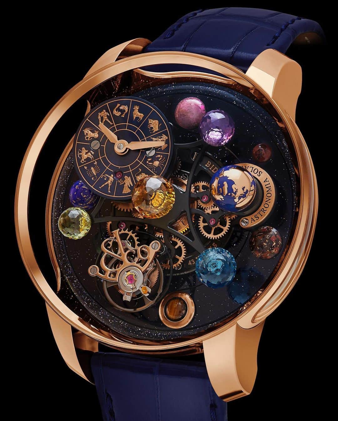 Daily Watchさんのインスタグラム写真 - (Daily WatchInstagram)「The $318,000 @Jacobandco Astronomia Solar Zodiac in 18K Rose Gold. This timepiece feature the stunning manual wind JCAM19 movement. The dial is made in blue PVD with rose gold plating and engraving of the Zodiac signs ✨」10月13日 15時43分 - dailywatch