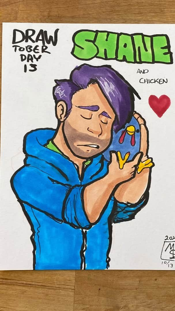 マックス・セットレージのインスタグラム：「No background today because tbh I got lazy haha. Let’s talk about Stardew valley. I love this game so much. It’s therapeutic and everything that harvest moon needed. Shane is my favorite character because I love a grumpy dude who just loves his chicken.  . . . . . . 🎶: “Starkey” by Koona #stardewvalley #shanestardewvalley #drawtober #drawtober2020 #artober #artober2020」