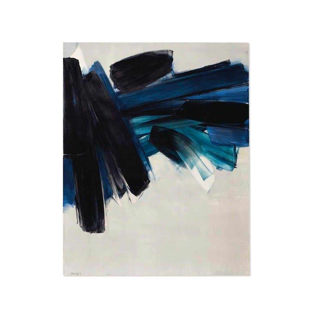 クリスティーズさんのインスタグラム写真 - (クリスティーズInstagram)「Making its first appearance on the market since the year it was painted, Pierre Soulages' masterwork 'Peinture 162 x 130 cm, 9 juillet 1961' is a highlight of the upcoming Paris Avant-garde sale on 22 October.⠀ .⠀ Coming from the collection of the visionary New York collectors Donald & Jean Stralem, the work witnesses an artist at the height of his career. Against a bone-white background, broad strokes of black and Prussian blue build a right-angled structure of bold, rhythmic power. The drama of the painting is inescapable.⠀ .⠀ As the artist once quoted: 'Black has always remained the base of my palette. It is the most intense, most violent absence of colour, which gives an intense and violent presence to colours, even to white: just as a tree makes the sky seem more blue.'⠀ .⠀ Pierre Soulages (b. 1919), 'Peinture 162 x 130 cm, 9 juillet 1961', 1961. Estimate: €6,000,000-8,000,000.⠀ .⠀ Paris Avant-Garde – 22 October, Paris.⠀ .⠀ #pierresoulages #soulages #painting #paris #avantgarde」10月14日 4時45分 - christiesinc