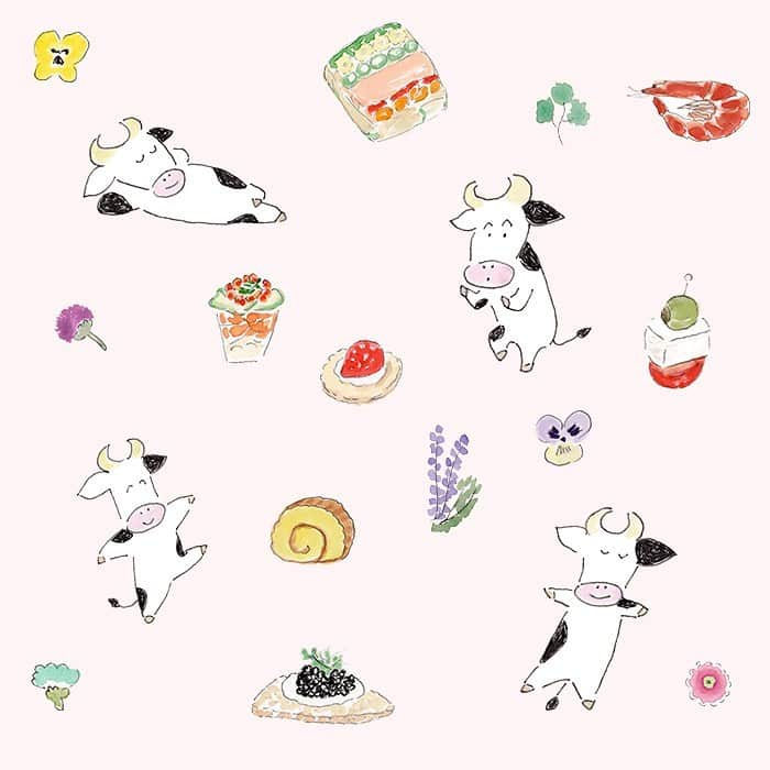 ハルペイさんのインスタグラム写真 - (ハルペイInstagram)「🐮 年賀状用に描いたイラスト〜😀🎶 . 『おしゃれな大人のなでしこ年賀状2021』に入っているのはこんな感じだよ！ 洋風おせち描いたよ😋 580円税抜😮安いよねぇ🥰 いろんなイラストが載ってるよ😚 あ、でも私のぜひ使ってね😂 . #年賀状#年賀状デザイン #丑年#🐮#インプレス #食べ物イラスト#おせち料理 #osechi   #harupei#ハルペイ#doodle#draw#drawing#illustrator#illustration#japan#絵#雑貨#湘南#イラスト#イラストレーター#ゆるい#茅ヶ崎」10月13日 20時06分 - harupeipei