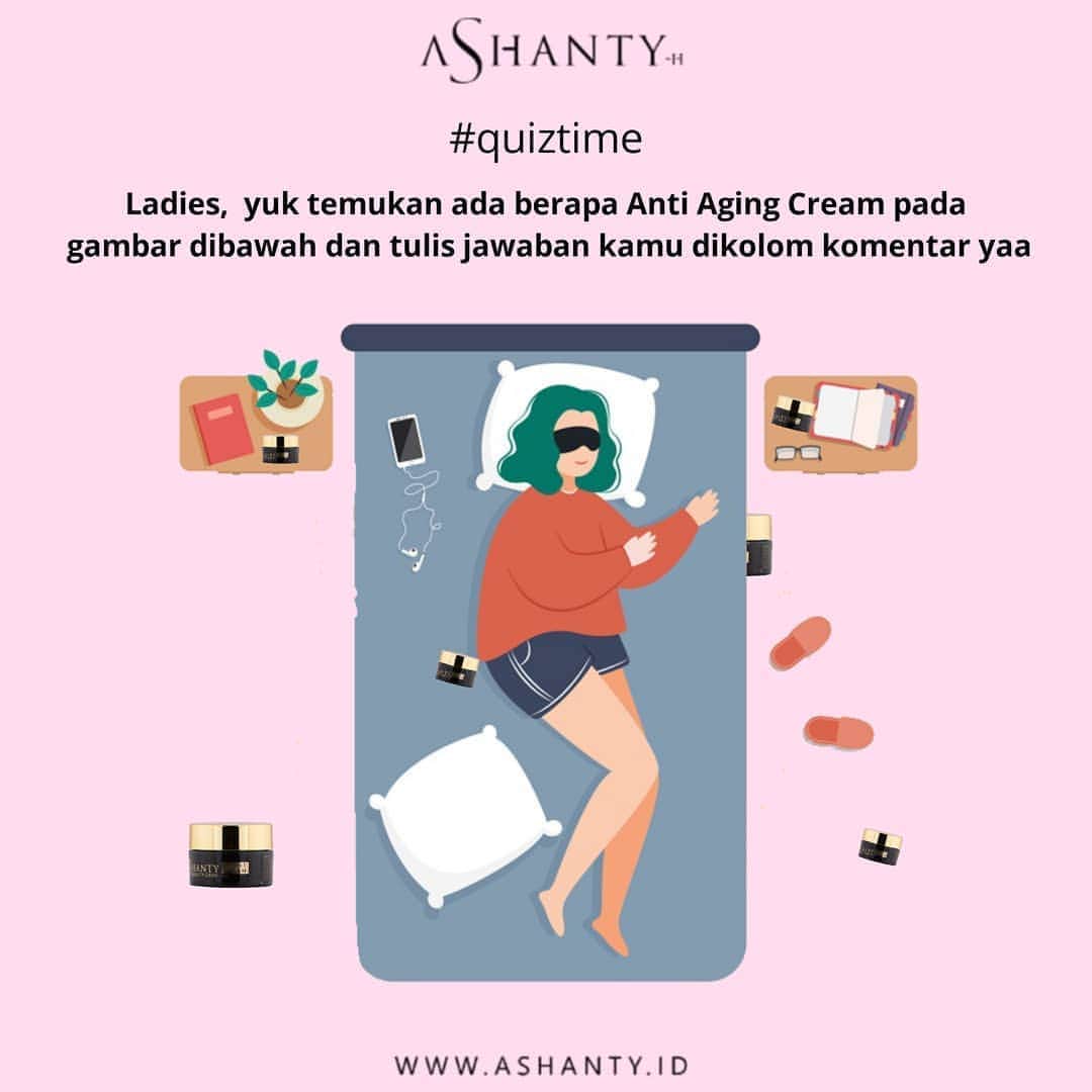 ASHANTY BEAUTY CREAM OFFICIALのインスタグラム：「Hi Ladies sebelum tidur yuk iseng iseng hitung ada berapa anti aging cream yang terdapat pada gambar diatas dan tulis jawaban kamu dikolom komentar yaa 😍  Jangan lupa gunakan night cream sebelum tidur,  agar keesokan harinya kulit wajah akan terlihat lebih cerah dan glowing ✨」
