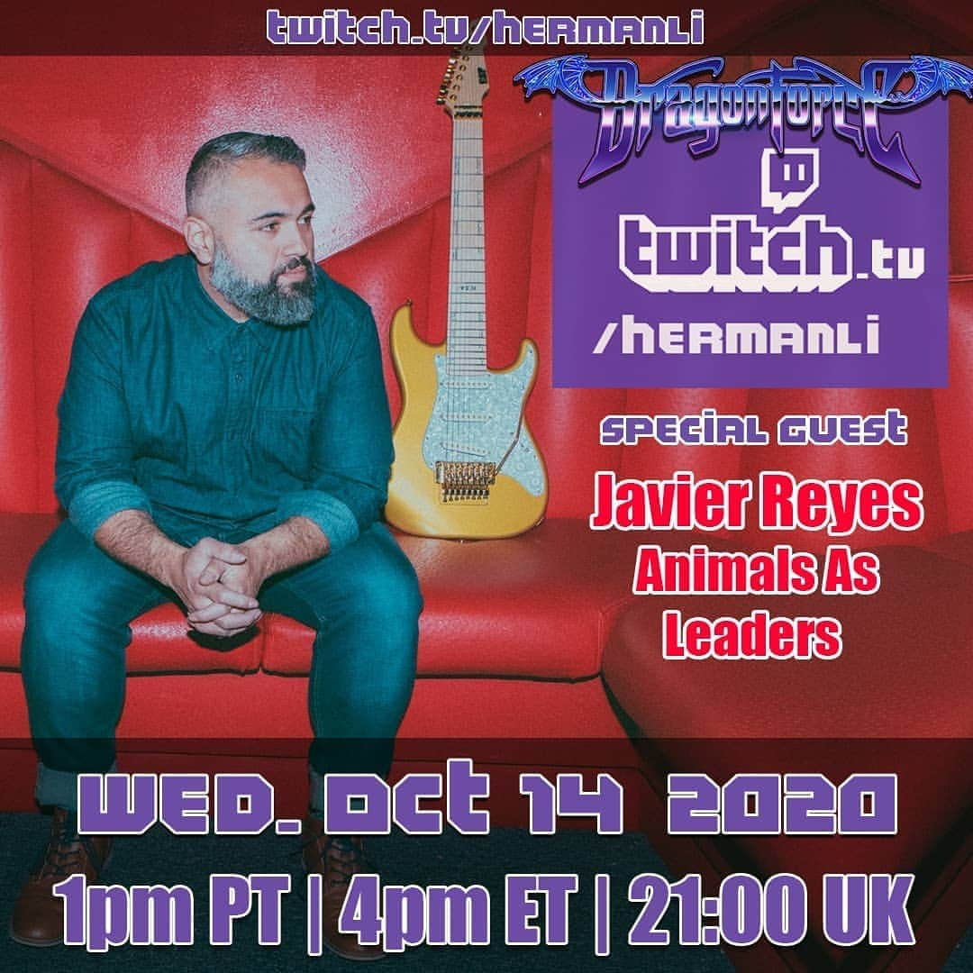 ハーマン・リさんのインスタグラム写真 - (ハーマン・リInstagram)「Guest this Wednesday, @jjavierreyess of @animalsasleaders on twitch.tv/hermanli  My place is turning into djentcon2020?  Starts 1pm PT / 4pm ET /9pm UK #dragonforce #hermanli #animalsasleaders #javierreyes」10月13日 22時40分 - hermanli