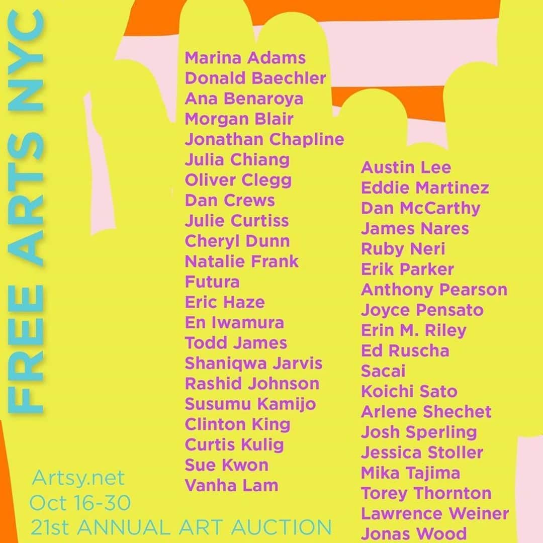 KAWSONEさんのインスタグラム写真 - (KAWSONEInstagram)「FREE ARTS 21st Annual Art Auction! A lot of great artists were super generous with the works they donated to support @freeartsnyc  #Repost @freeartsnyc ・・・ Our 21st Annual Art Auction launches on @artsy on Oct. 16 ✨ A massive thank you to our honorees @kaws and @juliachiang and to all our amazing contributing artists who help make our mission possible #freeartsauction #freeartsnyc #artisforeveryone」10月13日 22時51分 - kaws