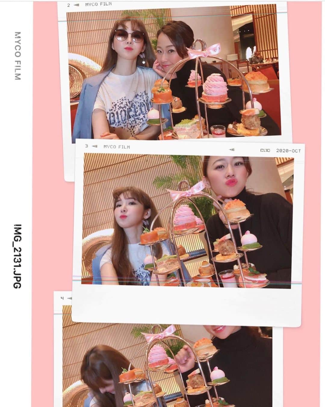 mycoのインスタグラム：「10月1日からスタートの ピンクアフタヌーンティー💝  可愛かったよー💕  2枚目🎥撮る前にピンクの可愛いの 食べてしまって可愛さ半減💔  ハガキの進展状況📮 まだお写真決まってないの… どんなのがいい？？ まずは明日切手買ってこよ。  #アフタヌーンティー #ペニンシュラアフタヌーンティー #peninsula #カフェ巡り #tokyo #diorjapanexclusive #diortshirt」