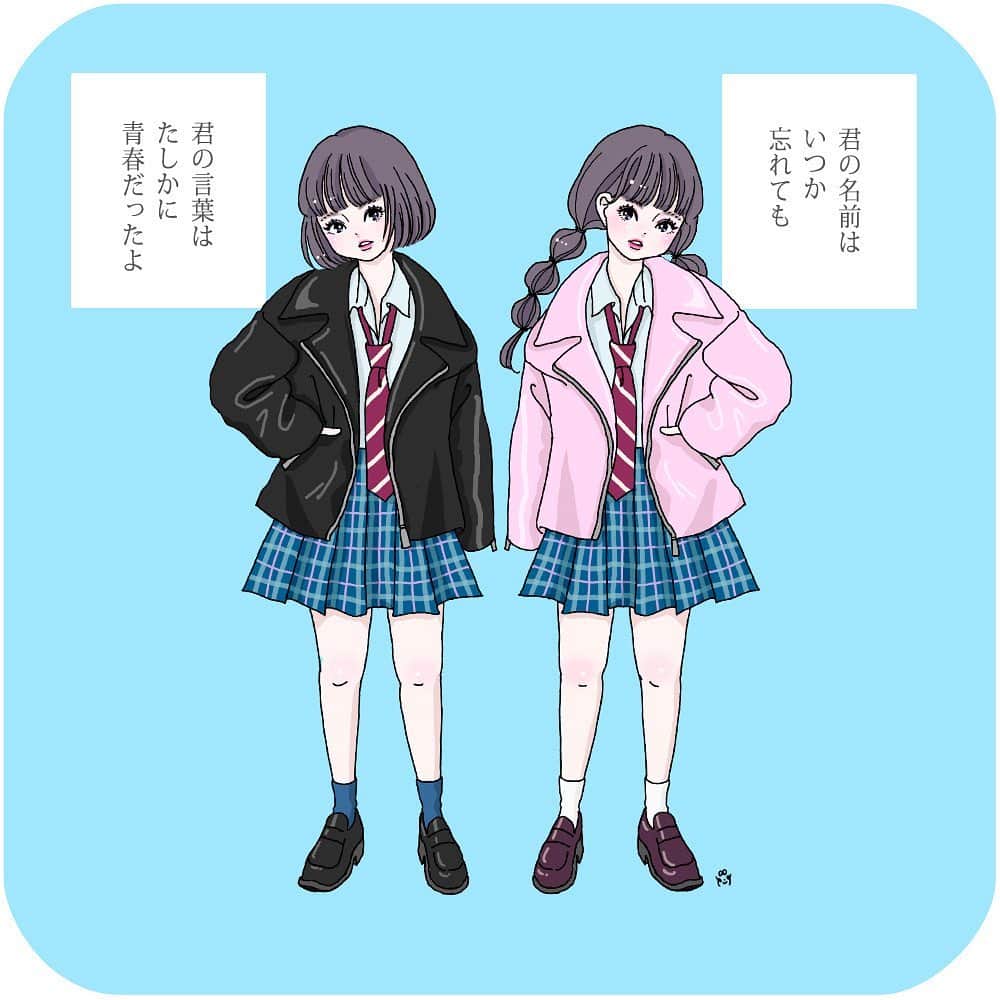 大石蘭さんのインスタグラム写真 大石蘭instagram 街で制服にライダースをざっくり羽織った女子高生を見かけて 釘付けになってしまった イラストレーター ファッションイラスト ガールズイラスト 制服 女子高生 ライダース ライダース女子 制服ヘア