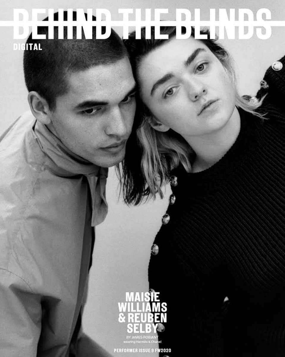 メイジー・ウィリアムズのインスタグラム：「#BTB9 @behindtheblinds with my ally 👥  “The kind of creative chemistry uniting Maisie Williams @maisie_williams and Reuben Selby @reubenselby is clearly apparent on the third cover of our PERFORMER issue. Wearing Hermès & Chanel , the gifted and stimulating couple was captured by James Robjant @jamesrobjant and styled by Giulio Ventisei @giulioventisei . Read their intimate interview and see the full story in our upcoming 9th issue, on newsstands October 15th.”  #BehindTheBlinds #Issue9 #FW20 #PERFORMER   Hair by #RyutaSaiga @ryutasaiga at Julian Watson Agency @julianwatsonagency  Make-Up by #AndrewGallimore @andrewgallimakeup at AgentOfSubstance @agentofsubstance」
