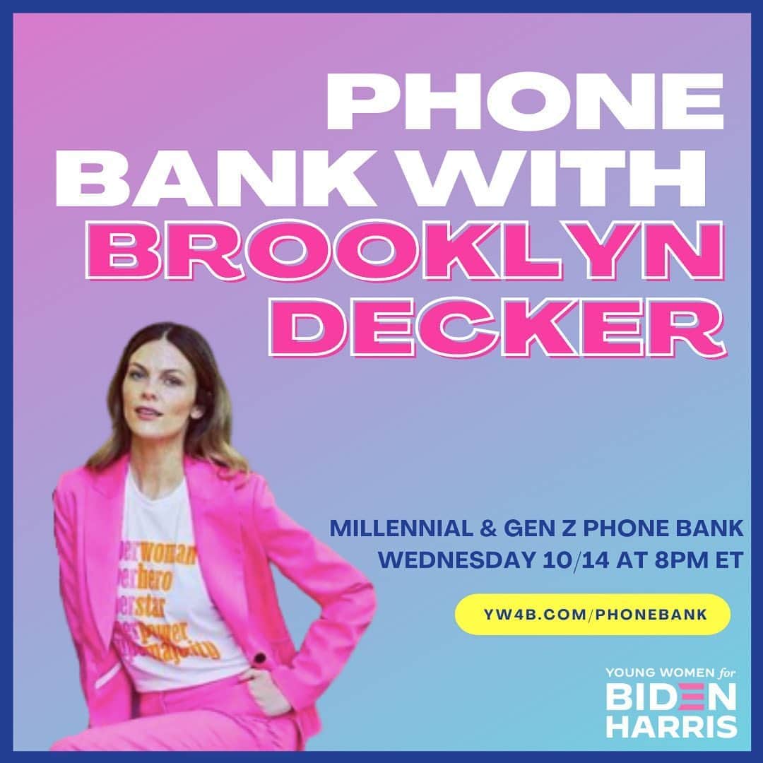 ブルックリン・デッカーのインスタグラム：「I am phone-banking tomorrow night at 8pET. Only 20 days left until Election Day. Link in bio to join as we near the finish line! @youngwomen4biden @womenforbiden」