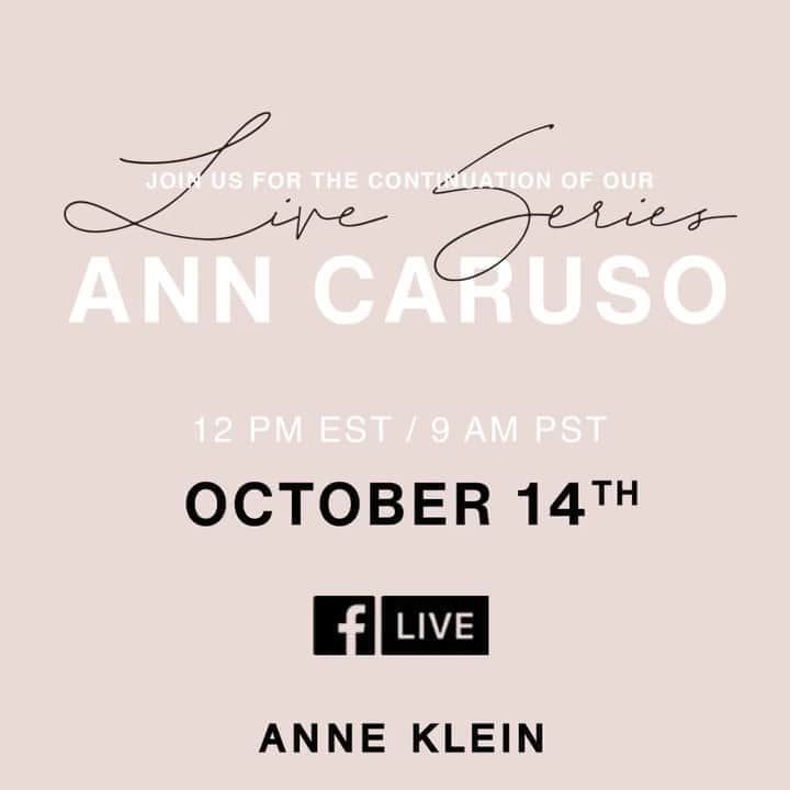 のインスタグラム：「The #WomenWhoDo series continues TOMORROW, October 14th, 12pm EST / 9am PST on Facebook Live! Join us as we sit down with Breast Cancer Activist and Style Innovator, @ann_caruso to discuss Breast Cancer Awareness Month. Hosted by Anne Klein’s granddaughter, @jesse_gre. Don’t forget to set a reminder for yourself in our stories and RSVP on our Facebook page. See you there!」