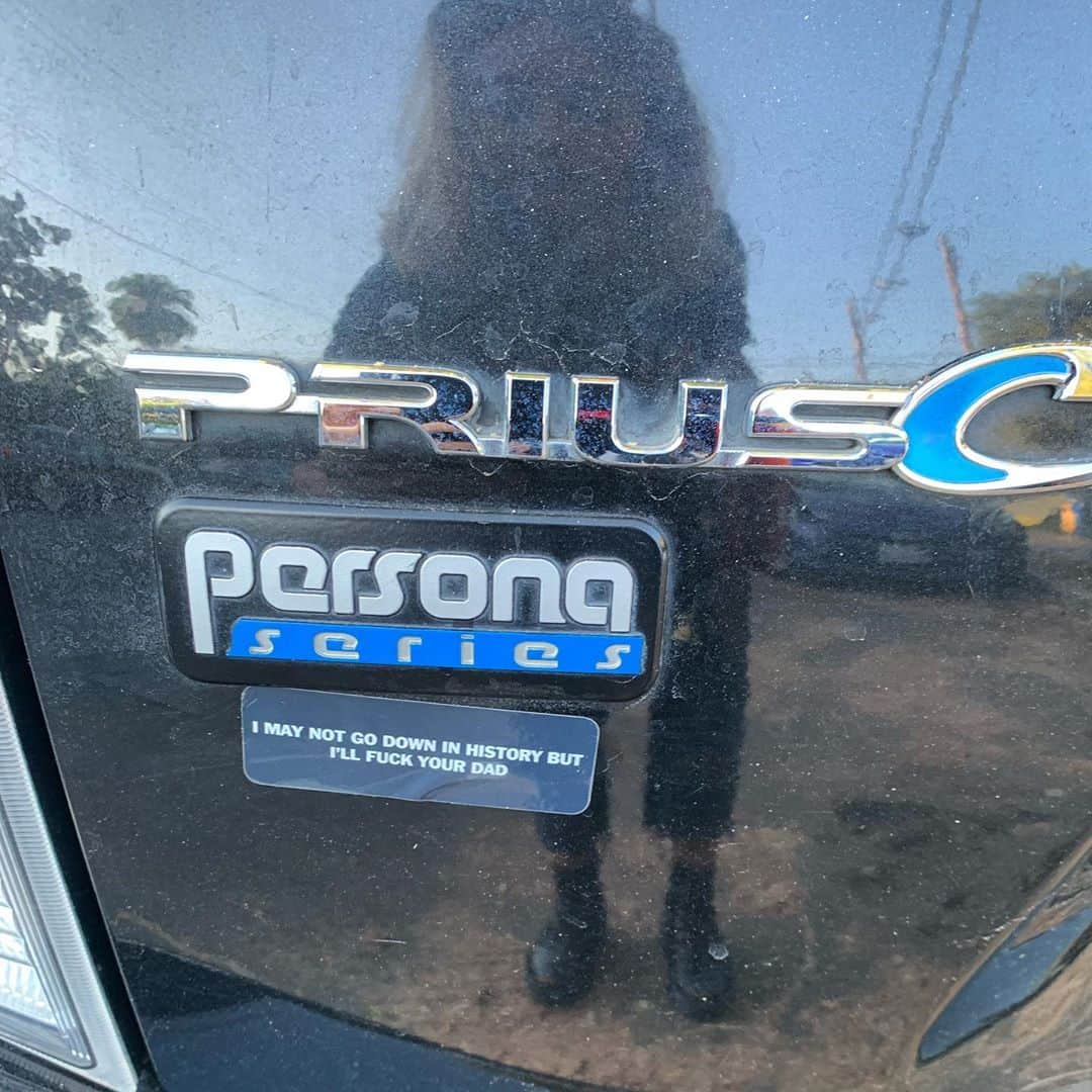 エラ・パーネルのインスタグラム：「i sure do love my #toyota #prius #c !!!! (If anyone loves this sticker as much as I do - u can order on @actuallyitsaxel website - link is in her bio!)」