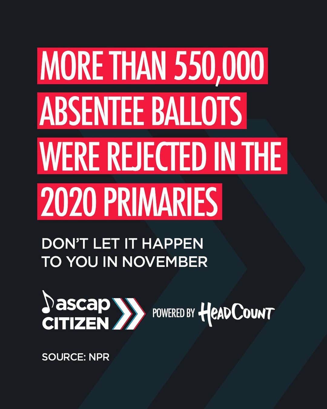 ASCAPさんのインスタグラム写真 - (ASCAPInstagram)「Ballots can be rejected if they are missing a signature, filled out improperly, or if it arrives late. If you're voting by mail this election, study up on what it takes in your state to make sure your voice is heard. Learn more at the #MakeYourVoteCount link in our bio. #ASCAPCitizen @headcountorg」10月14日 6時04分 - ascap