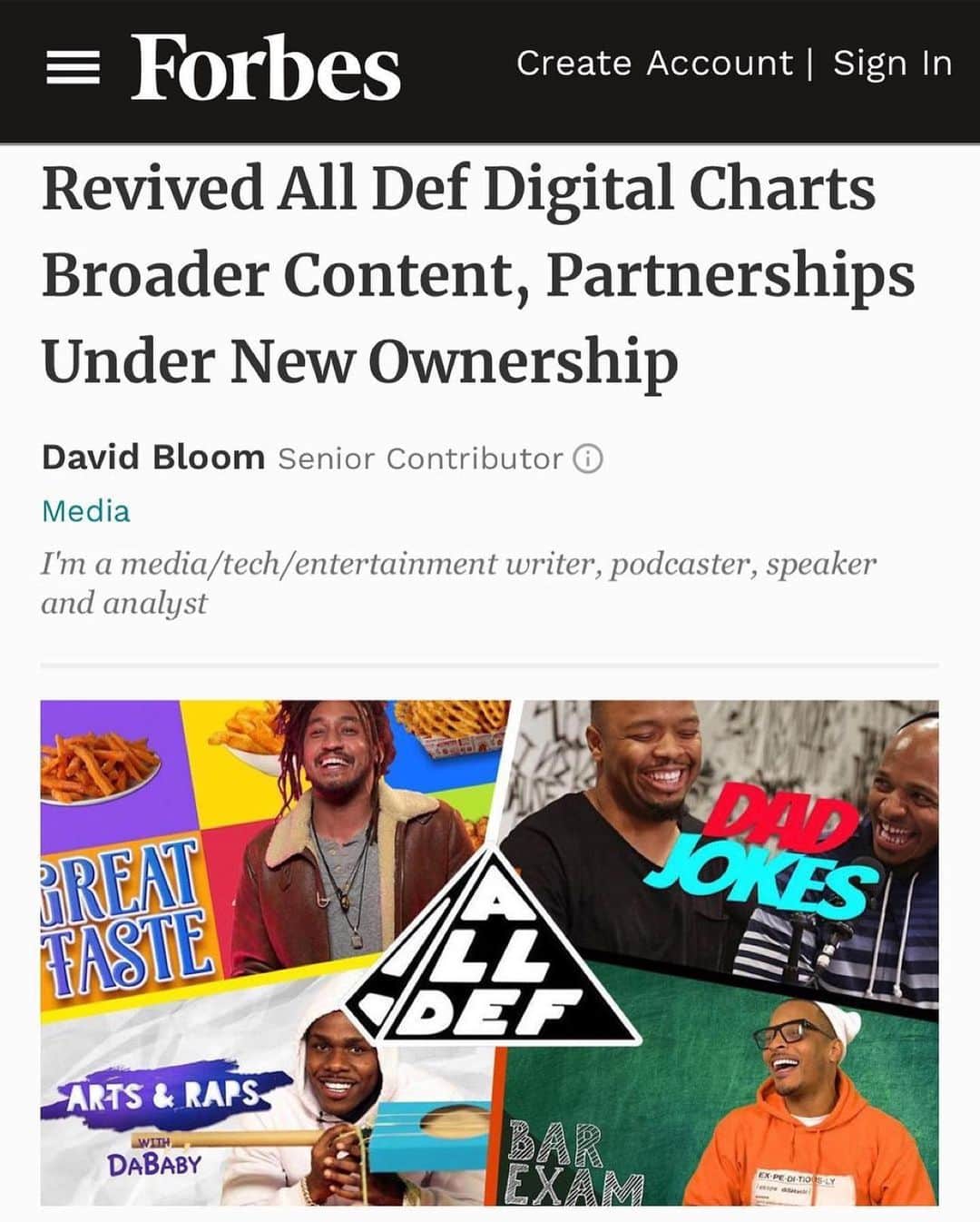 T.I.さんのインスタグラム写真 - (T.I.Instagram)「🍾🎉Repost from @alldef🎊🍾  🚀🛫IT'S UP‼️🛸🚀 • @Forbes just reported that All Def is now the largest BLACK owned publisher on @YouTube and @Facebook. We are here to create content for the Culture with people of the Culture. We appreciate our great investors @troubleman31 @iambarondavis @jasongeter @pauljudge @mucker and @betaworks among others. And all of our new partners. We have some exciting new projects coming and you will soon be able to find All Def in more places. In the meantime, we appreciate your continued support by liking commenting and sharing our content! ✊🏾 Repost: @CultureGenesis」10月14日 8時00分 - tip