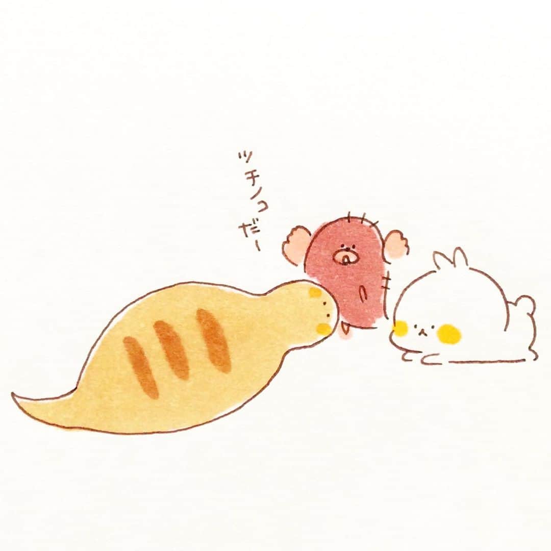 カモさんのインスタグラム写真 - (カモInstagram)「お芋を求めて.2 #サツマイモ#sweetpotato#モグラ#Mole#ツチノコ#Tsuchinoko#UMA#イラスト#illustration#ウサギタケ#usagitake」10月14日 10時11分 - illustratorkamo
