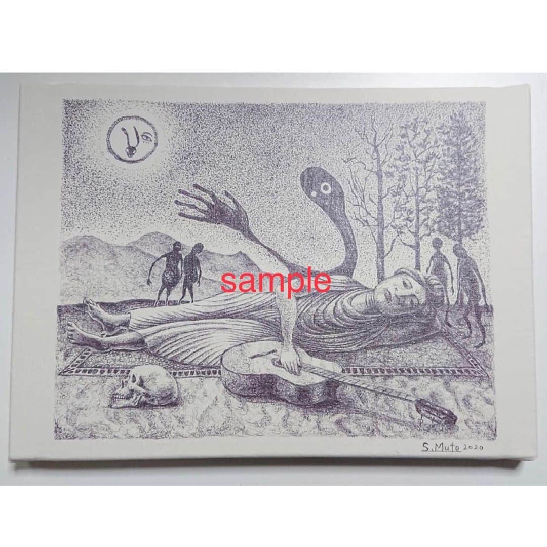 のインスタグラム：「以下の武藤ボールペン画・受注受付は本日10/14までです。  高画質キャンバス・プリント ・『ニルヴァーナ・サン 』 ・『葉山富士』  （受注受付終了後に発注生産するので、多少のお時間を頂きます）  https://sanzon.theshop.jp/  #武藤昭平 #syoheimuto #サンゾンギャラリー #sanzongallery」