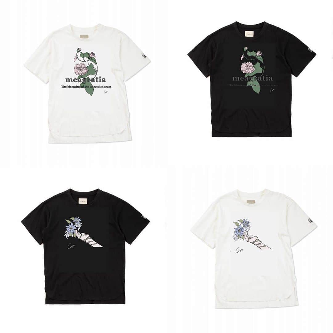 メアグラーティアのインスタグラム：「【予約販売】 2021S/S コレクションムービーでコラボレーションしたイラストレーター”87" @87.psd の描き下ろしイラストプリントシャツ。 ムービー内で使用されたイラスト4種類からお選びいただけます。 肌触りの良いコットンを使用しフロントはラウンド、バックはスクエアで違った印象に。サイドスリットがあることでボトムのポケットが使い易い工夫がされています。袖にはブランドアイコンのクレマチスの刺繍あり。 ホームページよりご予約いただけます。  #meagratia」