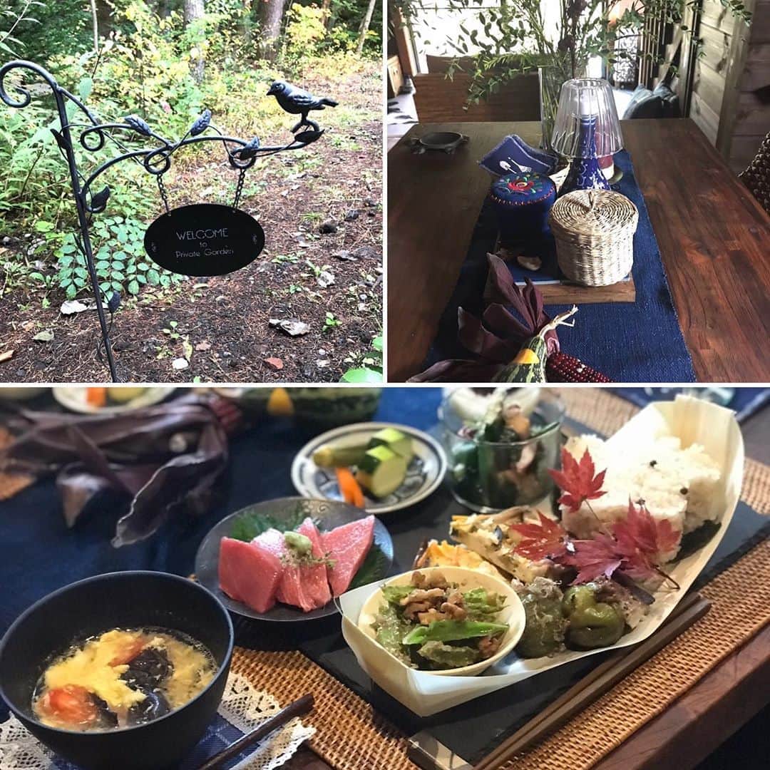 土屋眞弓のインスタグラム：「軽井沢ダイアリー DAY ONE Welcom 編  nobueさんの別荘にお邪魔しています  手料理のランチに大感激❣️ 経木を器にした技は彼女ならではのセンスの良さにまたまた感激❣️ 全て手作り、全てが美味しくて幸せという言葉しか浮かばない🥰❤️❤️❤️❤️❤️ ご馳走さまの後庭を眺めていると、野生のキジがお出迎えしてくれました❣️  テラスの向こうは松林 小鳥のさえずりしか聞こえない静けさに瞬時にストレスフリー😊 最高の軽井沢ライフの幕開け  #軽井沢 #手料理ランチ」