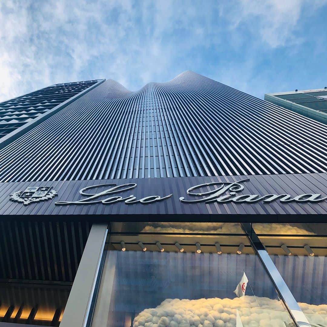のインスタグラム：「新しくオープンした東京・銀座のロロ・ピアーナの旗艦店でデジタル・アート・インスタレーション『An Odyssey of Touch』を一足先に見に行ってきました😊 建築家、青木淳さんが手掛けたテキスタイルが風になびく様子を表現したビルもとても美しかったです。 原材料であるビキューナの保護や動物達の毛のとりかたなど動物達への愛情を感じられ、ますます大好きなブランドになりました❤️  ビジュアルアーティスト、Weirdcoreの作品と坂本龍一氏のトラックが生み出すエキジビションは10月16日(金)から25日(日)までにて一般公開されるようなので是非。 Artwork by @weirdcoretv Exhibition track by @skmtgram @loropianaofficial #LoroPiana #Loropianaginza」