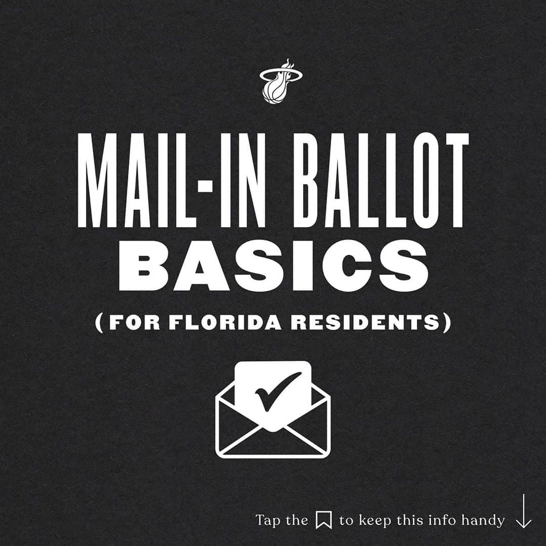 Miami HEATさんのインスタグラム写真 - (Miami HEATInstagram)「Mail-in-ballots are the move this election. Find out how to get yours by Florida’s October 24 deadline to avoid long lines at the polls. 🗳」10月14日 23時57分 - miamiheat