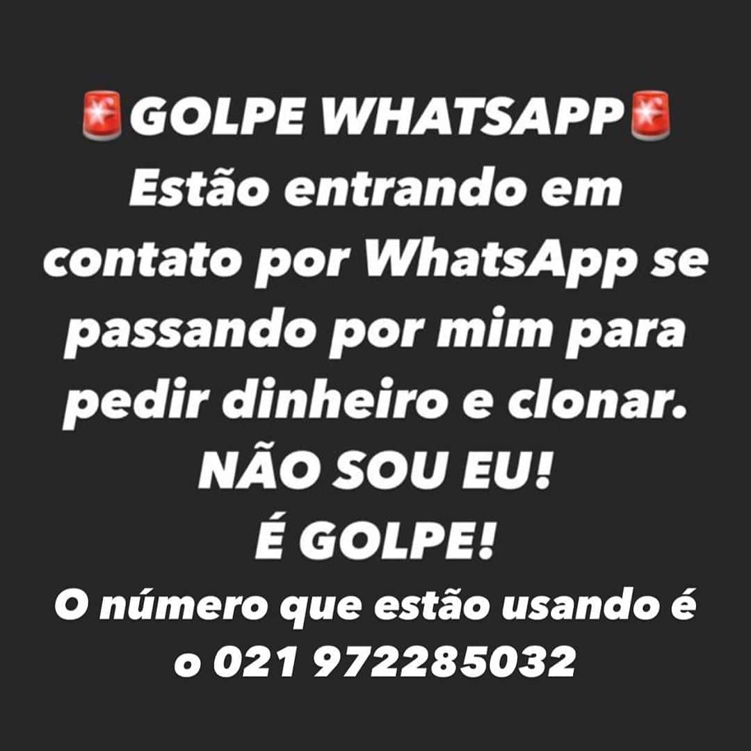 ナタリア・ディルのインスタグラム：「🚨Golpe do WhatsApp🚨 Estão tentando se passar por mim e pedindo dinheiro através do WhatsApp. Não sou eu, é golpe! #Golpe #Whatsapp」