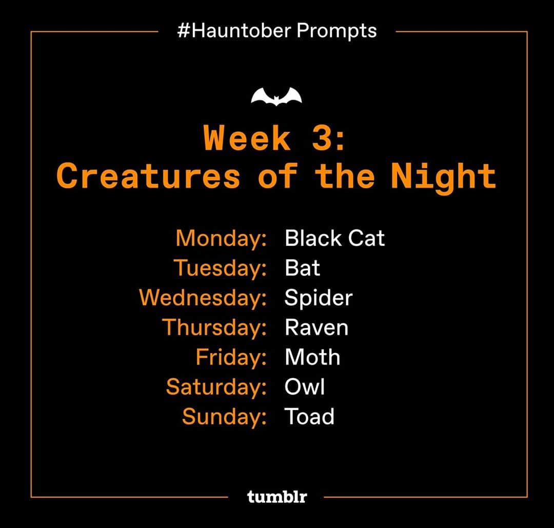 Tumblrさんのインスタグラム写真 - (TumblrInstagram)「Feeling inspired? This week’s #Hauntober prompts focus on frightening, furry, and fierce creatures, so get creative and unleash the wilderness within! Check out our link in bio for more prompts and info. 🦇」10月15日 0時26分 - tumblr