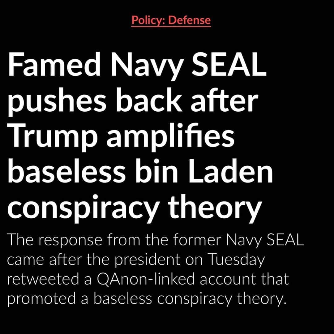 トーマス・サドスキーさんのインスタグラム写真 - (トーマス・サドスキーInstagram)「via Politico: “The response from the former Navy SEAL came after the president on Tuesday retweeted a QAnon-linked account that promoted a baseless conspiracy theory alleging that bin Laden is still alive and his body double was instead killed. The account has since been suspended. Trump retweeted another video on Wednesday promoting conspiracy theories about bin Laden's death.”」10月15日 2時30分 - thomas_sadoski