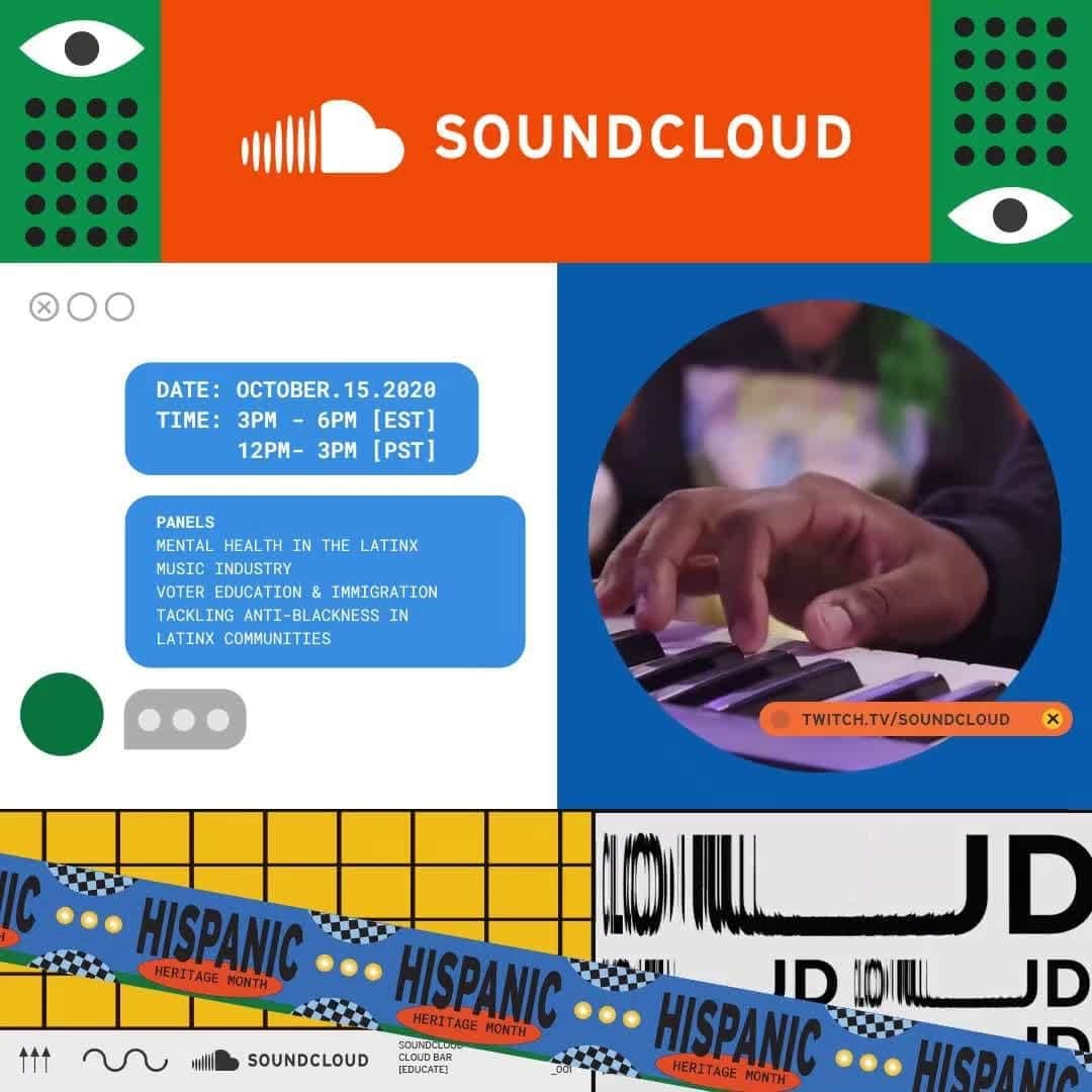 サウンドクラウドのインスタグラム：「We’re closing out #HispanicHeritageMonth with a brand new #CloudBar conversation moderated by @karlihenriquez. 🗣 We’ll be discussing mental health, tackling anti-blackness in Latinx communities, voter education, immigration & more. ⏰ TMRW @ 2PM ET // Link in bio.」