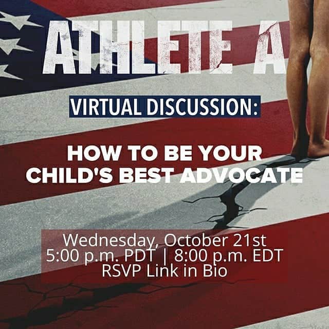 Inside Gymnasticsさんのインスタグラム写真 - (Inside GymnasticsInstagram)「Continue the conversation!  Reposted from @athleteafilm Join us for a special conversation on October 21st at 5:00 p.m. PDT / 8:00 p.m. EDT  that aims to educate and empower parents to be the best champion for their child athlete. The conversation will navigate recognizing and identifying athlete’s true needs, the facts and myths of how hard to “push” children for success, and teaching them to be their own advocate. Link in bio. #AthleteA」10月15日 5時42分 - insidegym