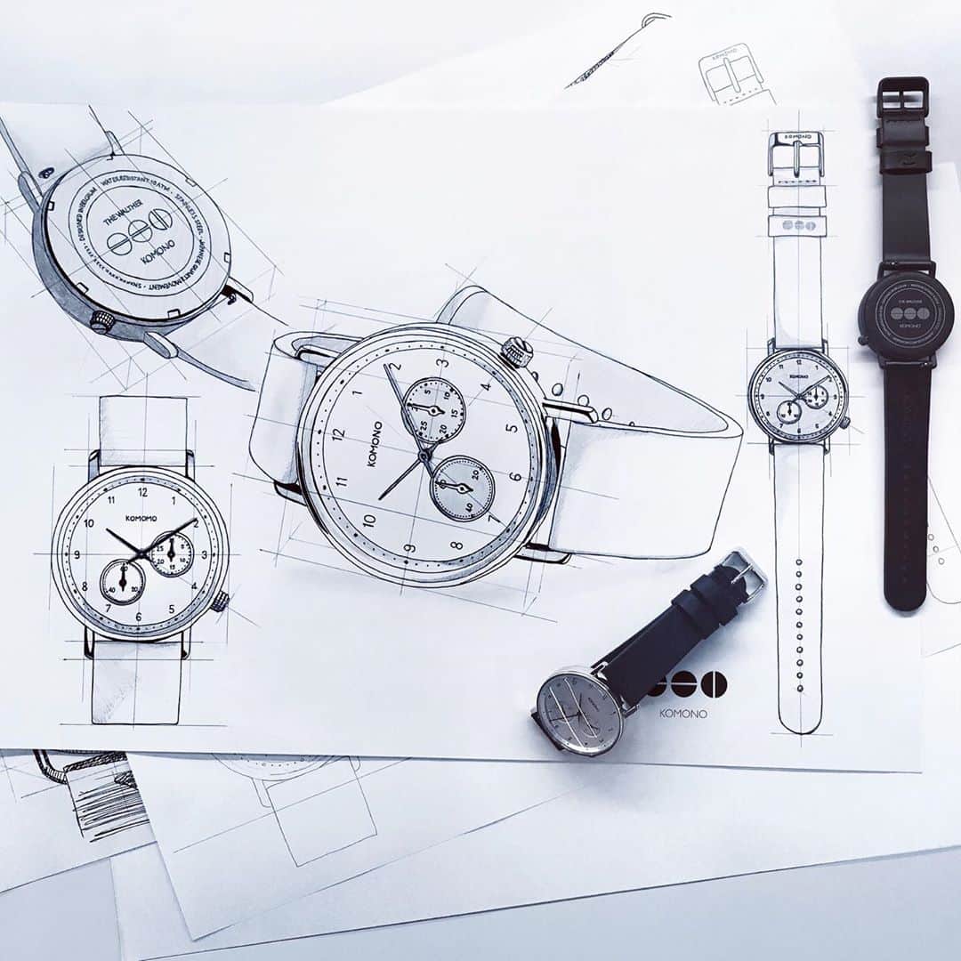 のインスタグラム：「All of our watches and sunglasses are designed from scratch by our Antwerp-based design team. This is one of our designs for the Walther watch by @damienlaglera 🕛  #komono #ikkoopbelgisch #wvdbm」