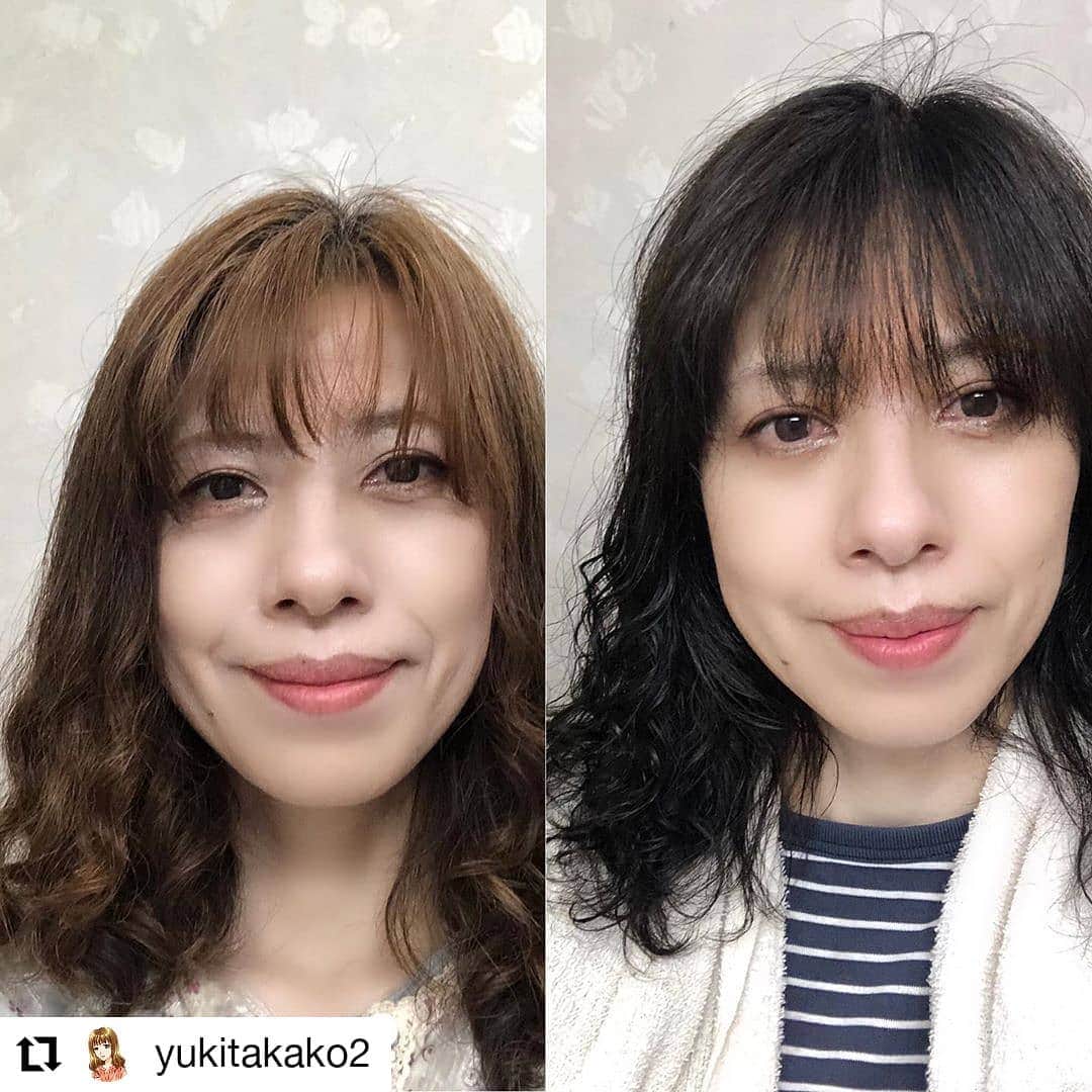 Dokumo.Tvのインスタグラム：「. セルフカラーしていただきました🌿  すごく素敵な仕上がりになりました✨  ありがとうございました💫  #Repost @yukitakako2 • • • • • • 『セルカミ』から届いた薬液で染めました❤️茶髪が黒髪になったと思いません⁉️市販の薬液だと、どれが良いか悩むけど、セルカミならWEBで伝えてたら自分のなりない髪色やダメージケアもお手入れも自宅でできちゃうです❣️  ①薬液を容器に入れる ②2剤目を入れ混ぜる ③髪に塗る これは、誰かにしてもらつたほうがいいようです。 ④サランラップを巻いて30分待つ ⑤シャンプーとトリートメント トリートメントも入ってきました♡  顔についた薬液は、お風呂の洗顔ですっかり落ちたので大丈夫👌  ＃セルカミ  #セルフカラー  #ヘアスタイル  #サロン」