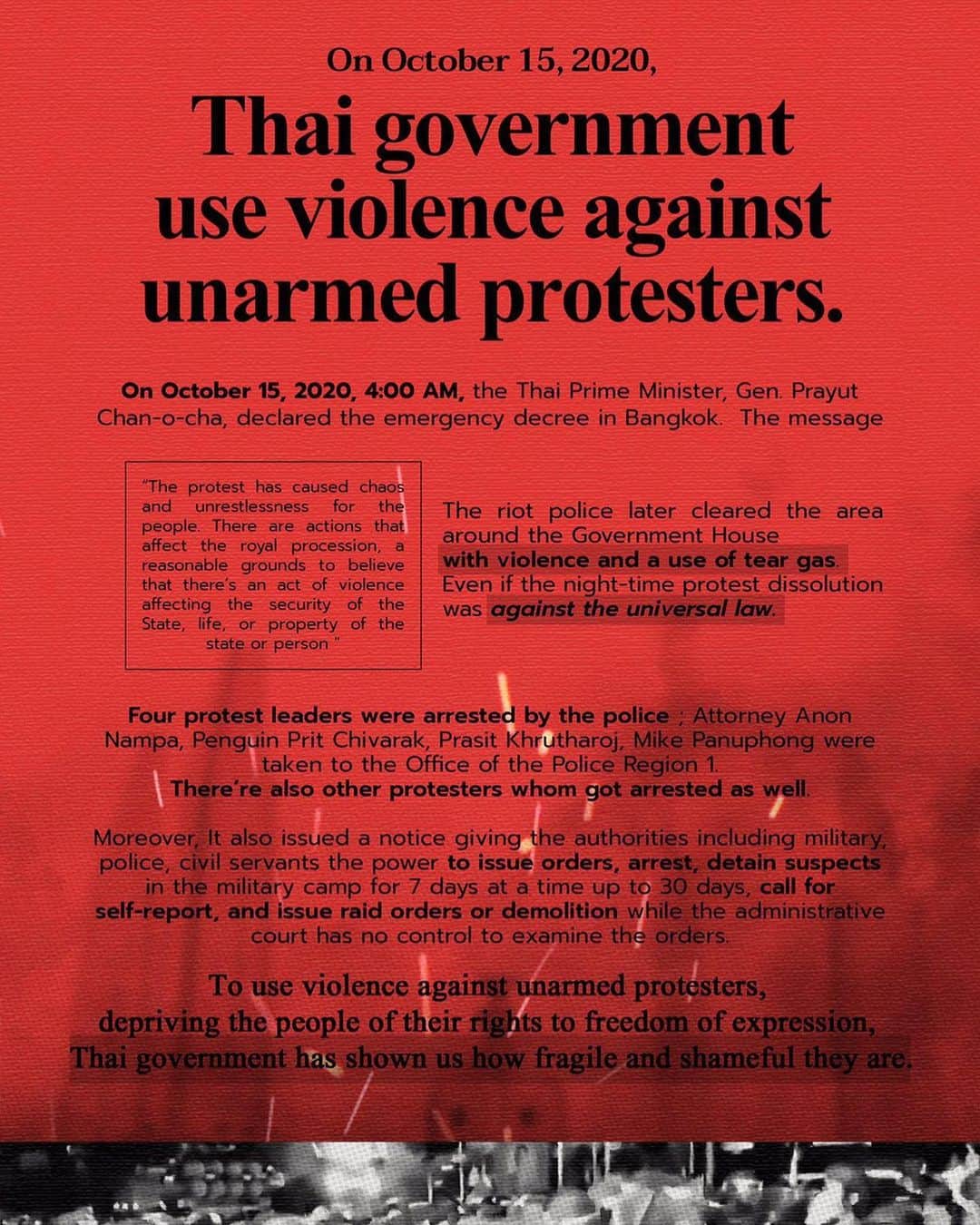 NCT(Neo Culture Technology)のインスタグラム：「Sorry for disturb your timeline! Let’s see #WhatsHappeningInThailand 🇹🇭 Please spread it louder, we need your attention. !!! . At 4.30AM in Thailand, Thai military government and thai police attack protesters who have only bare-handed. We condemn and stand against this violence and the world needs to know.」
