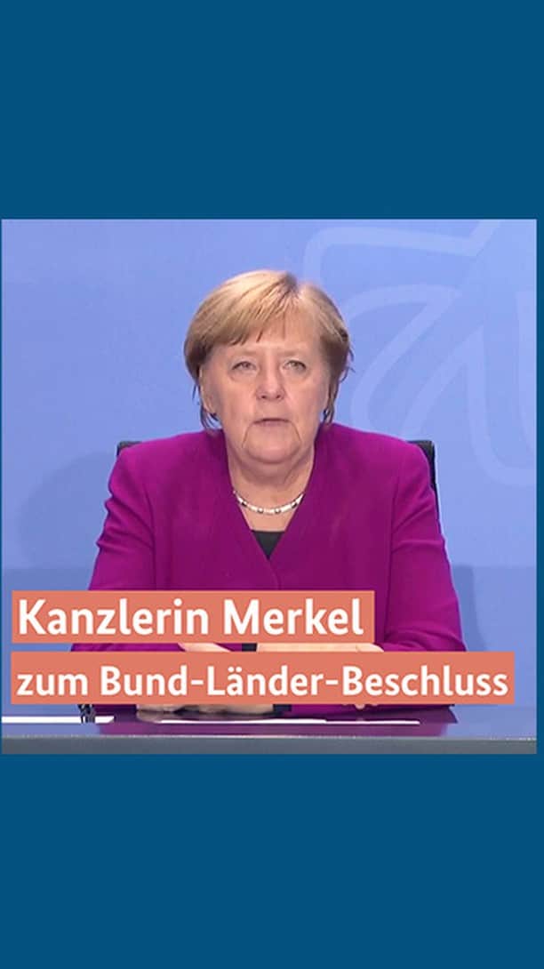 アンゲラ・メルケルのインスタグラム：「Kanzlerin Merkel nach der Ministerpräsidentenkonferenz zu den Maßnahmen gegen die Corona-Pandemie: Meine Unruhe ist noch nicht ganz weg. Aber es ist trotzdem ein wichtiger Schritt, den wir heute gegangen sind. #Kanzlerin #Merkel #Corona #Covid_19」