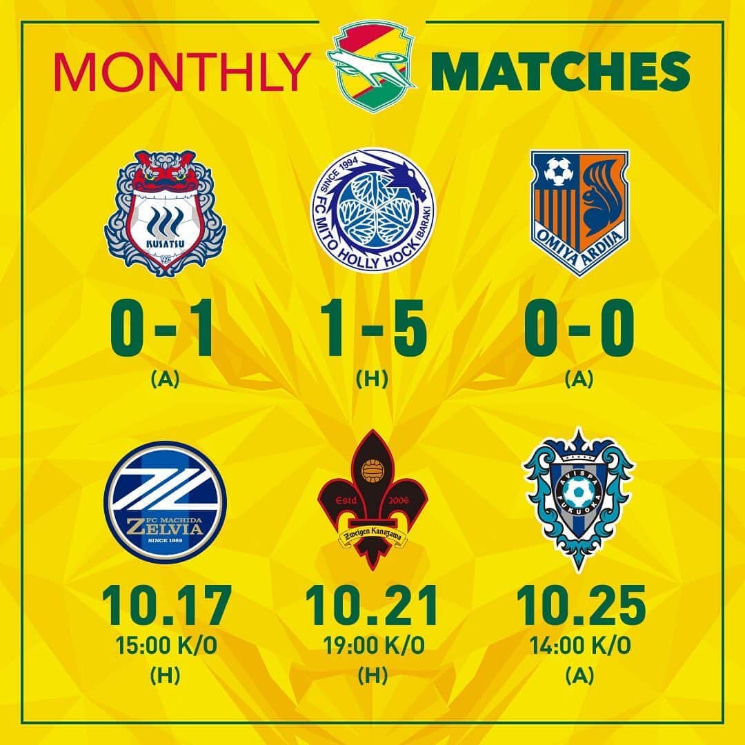 ジェフユナイテッド市原・千葉のインスタグラム：「MONTHLY MATCHES  vs ザスパクサツ群馬 0●1 vs 水戸ホーリーホック 1●5 vs 大宮アルディージャ 0△0  ▶️ NEXT GAME 📆 10.17🕖15:00kick off 🆚 FC町田ゼルビア  #jefunited #ジェフ千葉 #jleague #Jリーグ #monthly」